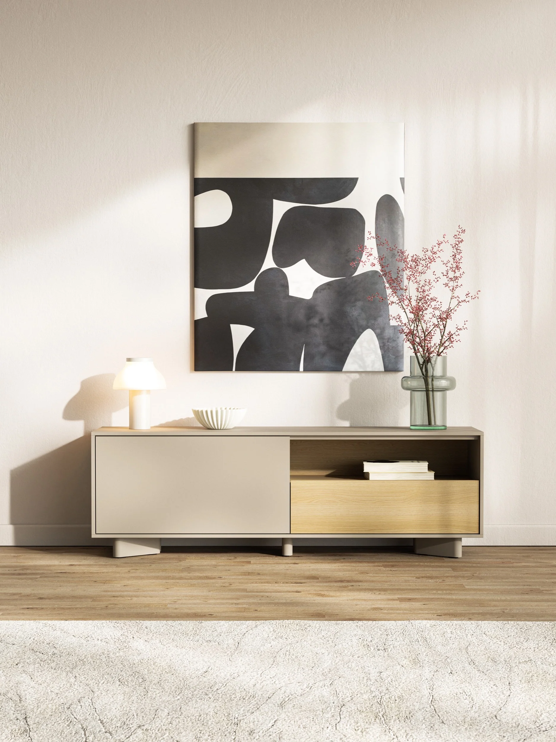 Szafka RTV Distria z szufladą 140 cm kaszmir/dąb vicenza - Image 8