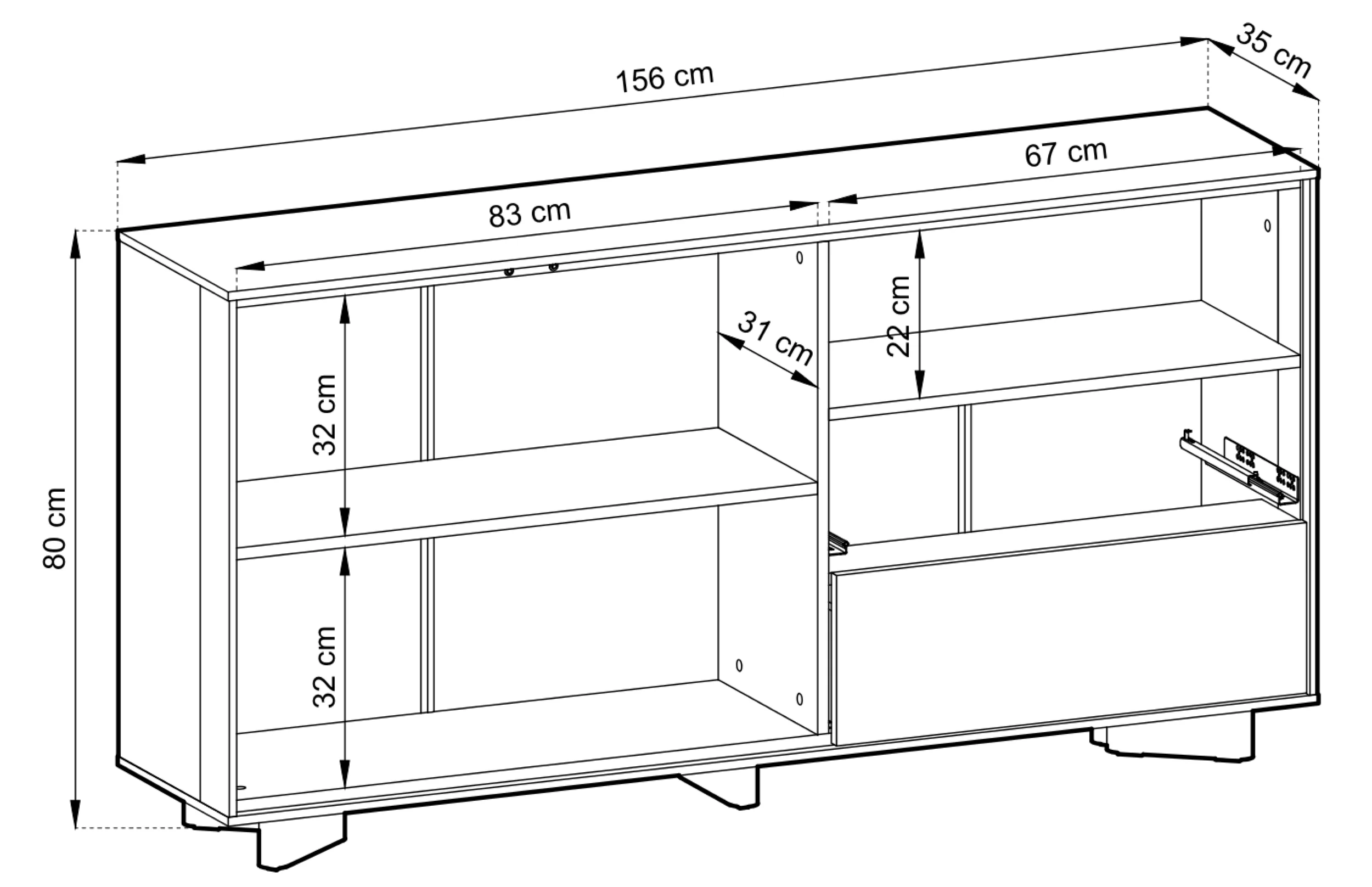 Komoda dwudrzwiowa Distria z szufladami 156 cm kaszmir/dąb vicenza - Image 10