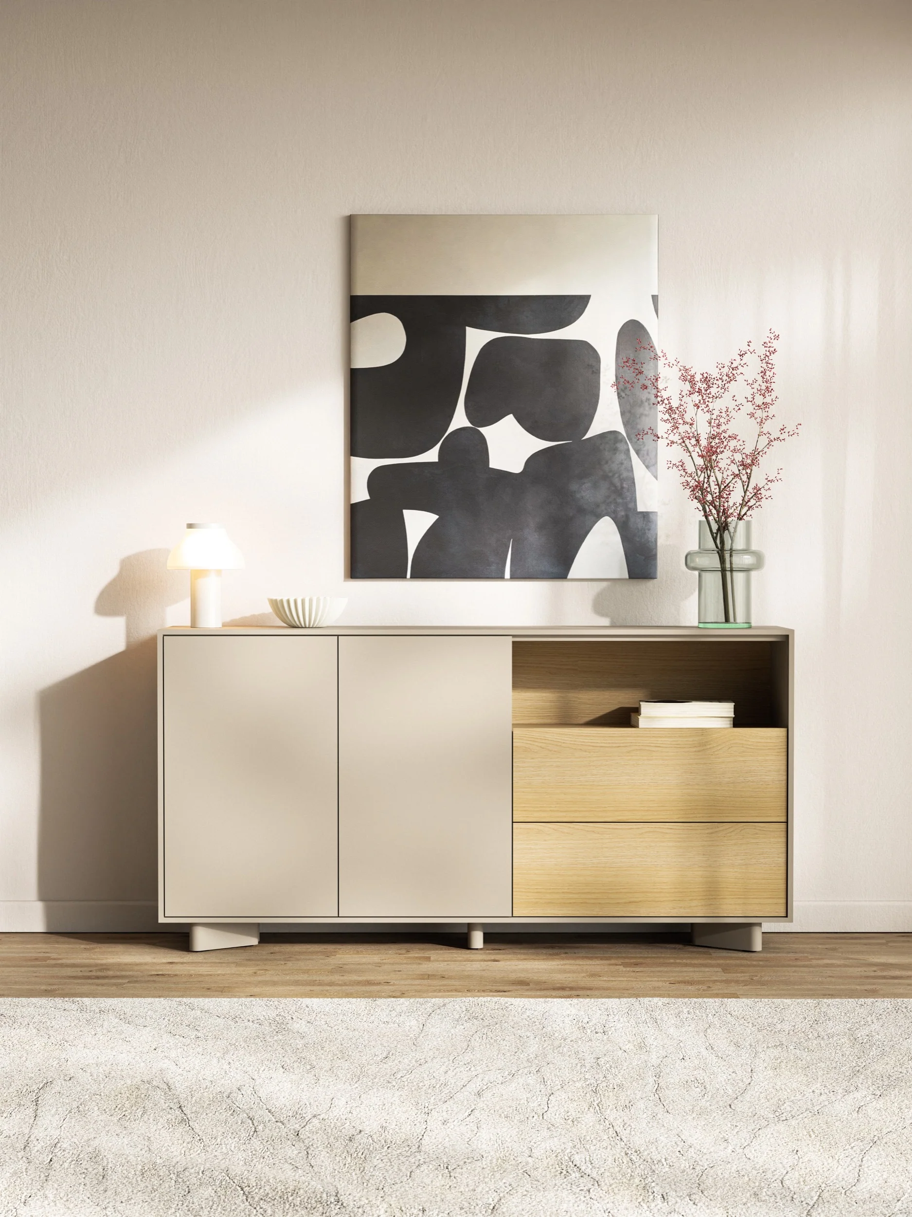 Komoda dwudrzwiowa Distria z szufladami 156 cm kaszmir/dąb vicenza - Image 2