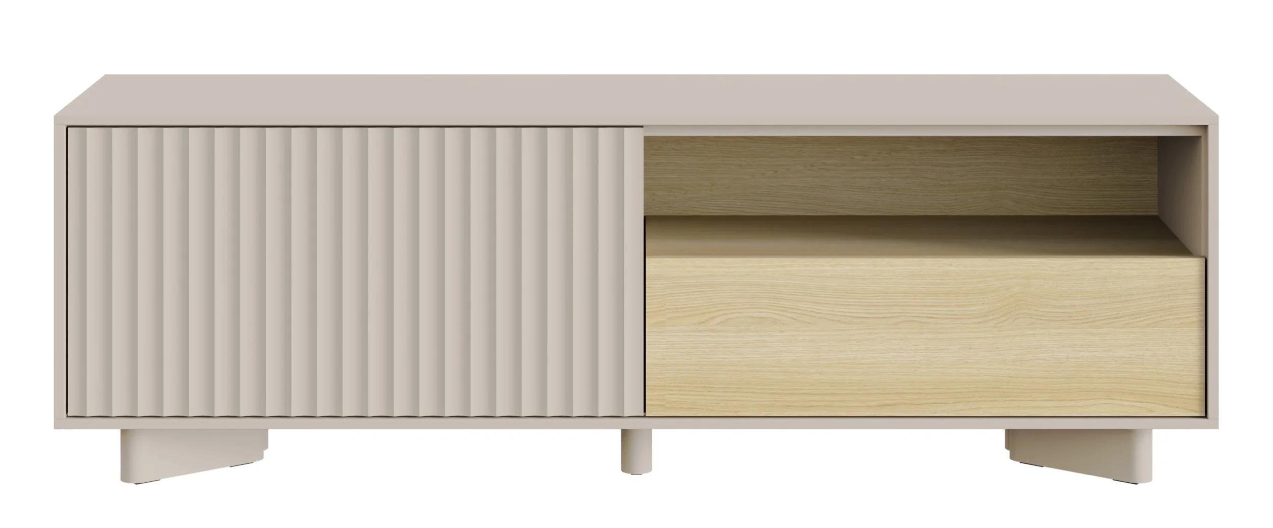 Szafka RTV Distria z szufladą i ryflowanym frontem 140 cm kaszmir/dąb vicenza - Image 6