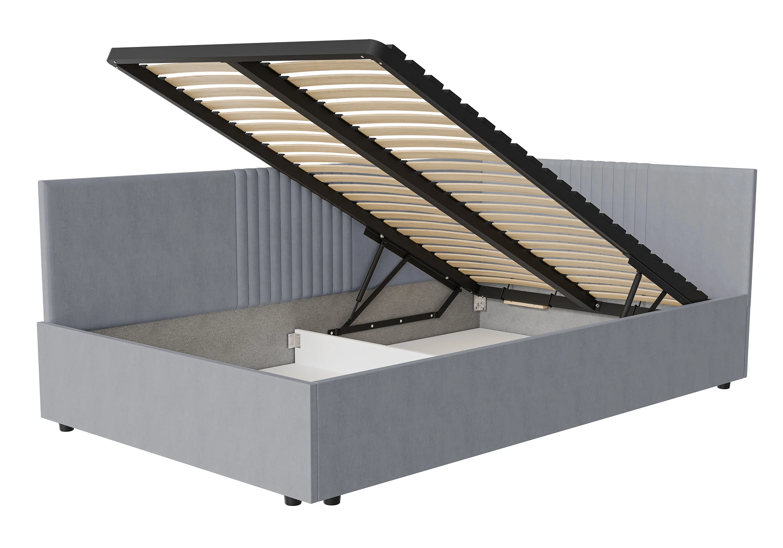 Łóżko młodzieżowe 120x200 cm Novede uniwersalne z pojemnikiem stelaż metalowy szare welur łatwoczyszczący - Image 3