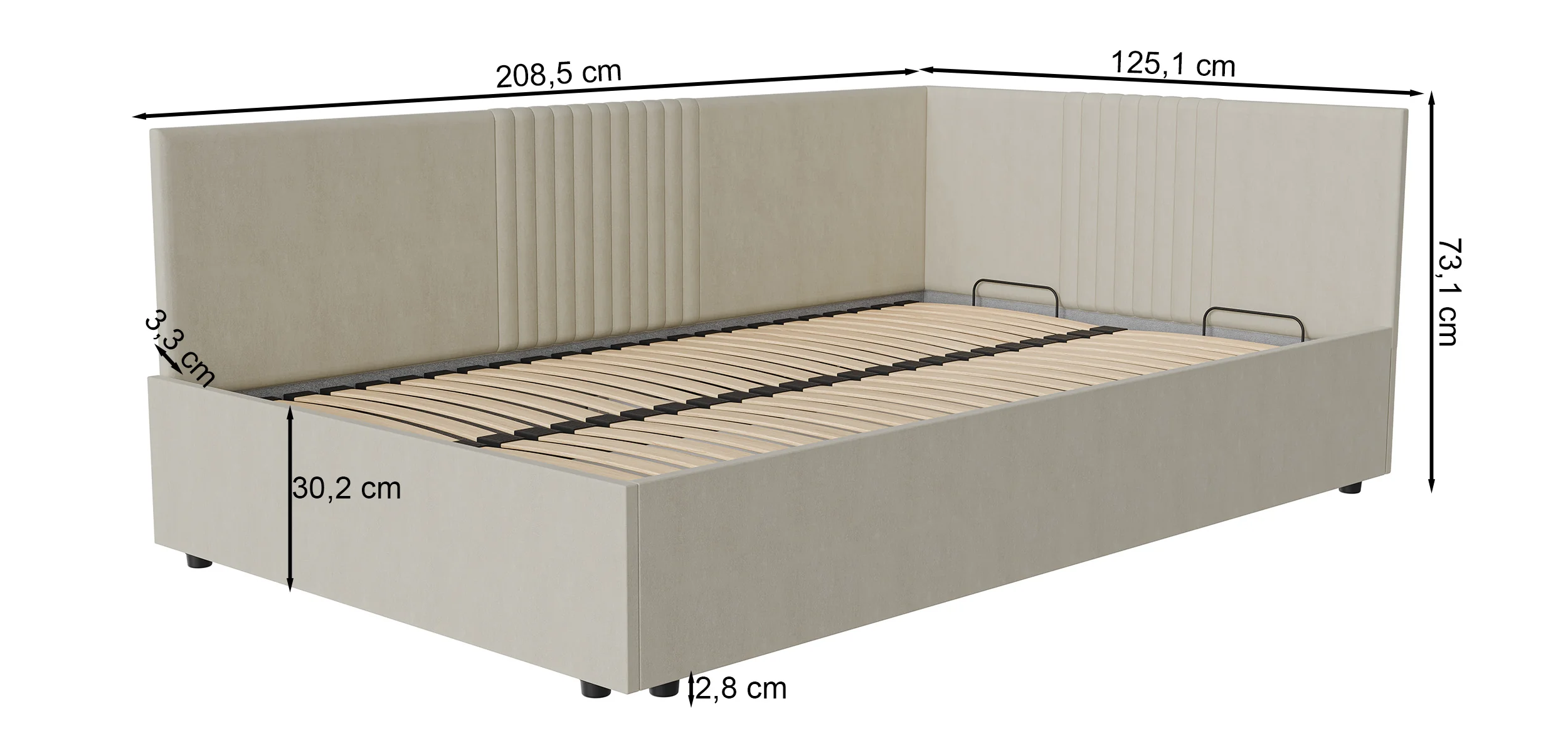 Łóżko młodzieżowe 120x200 cm Novede uniwersalne z pojemnikiem stelaż metalowy jasnoturkusowe welur łatwoczyszczący - Image 4