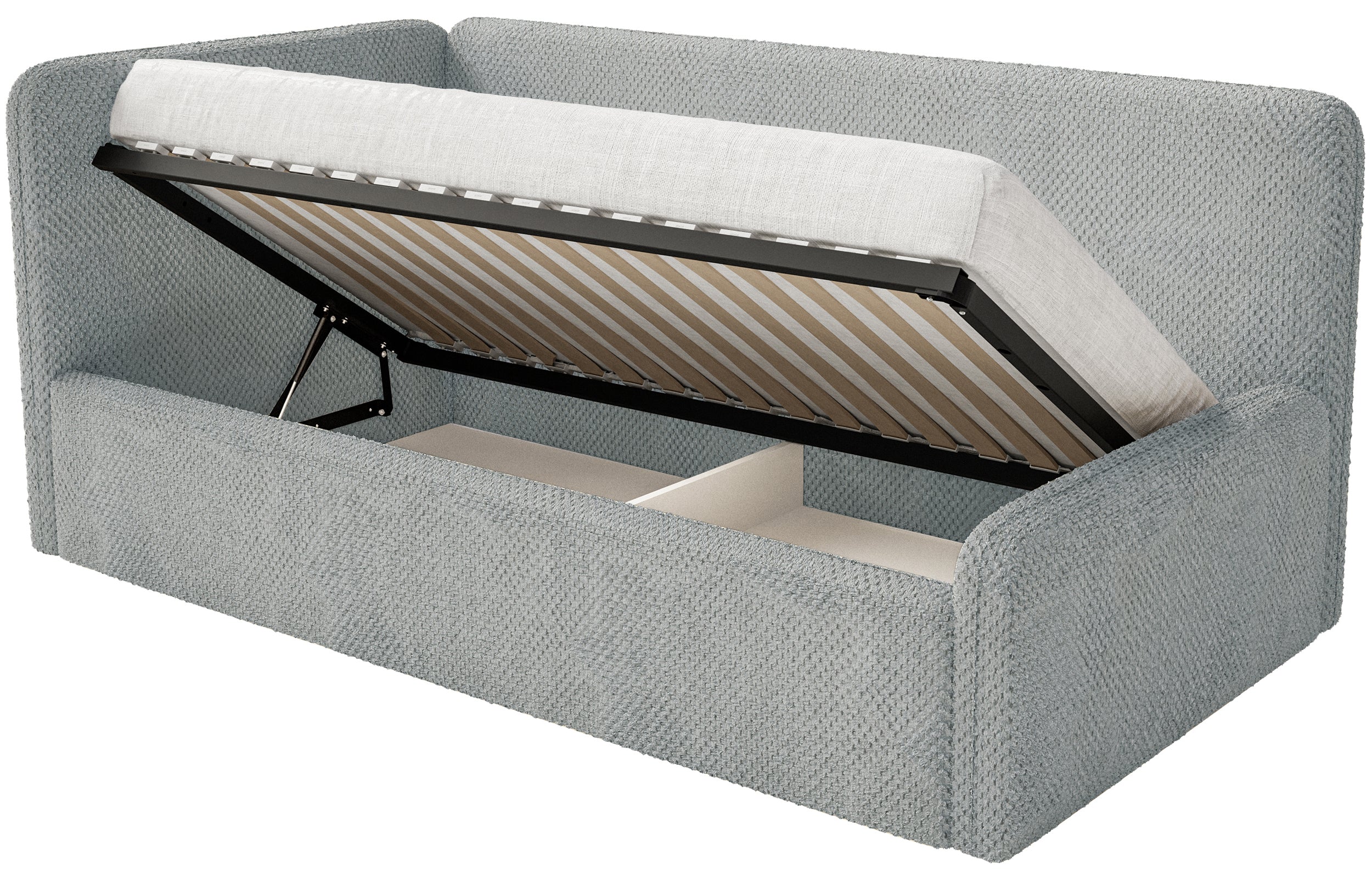 Łóżko młodzieżowe 90x200 cm Fanklo lewostronne z pojemnikiem i barierkami szare plusz hydrofobowy - Image 3