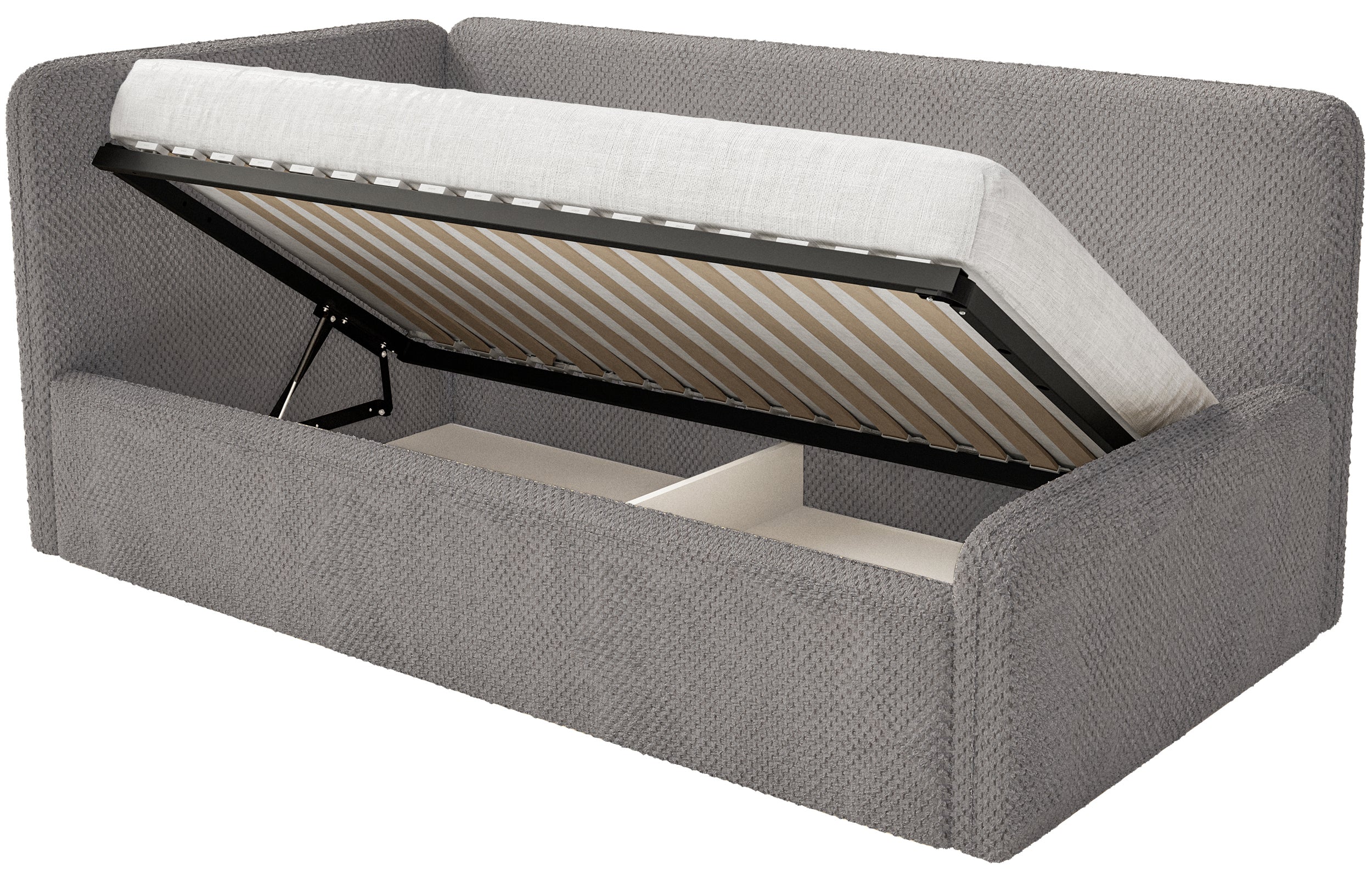 Łóżko młodzieżowe 90x200 cm Fanklo lewostronne z pojemnikiem i barierkami szarobrązowe plusz hydrofobowy - Image 3