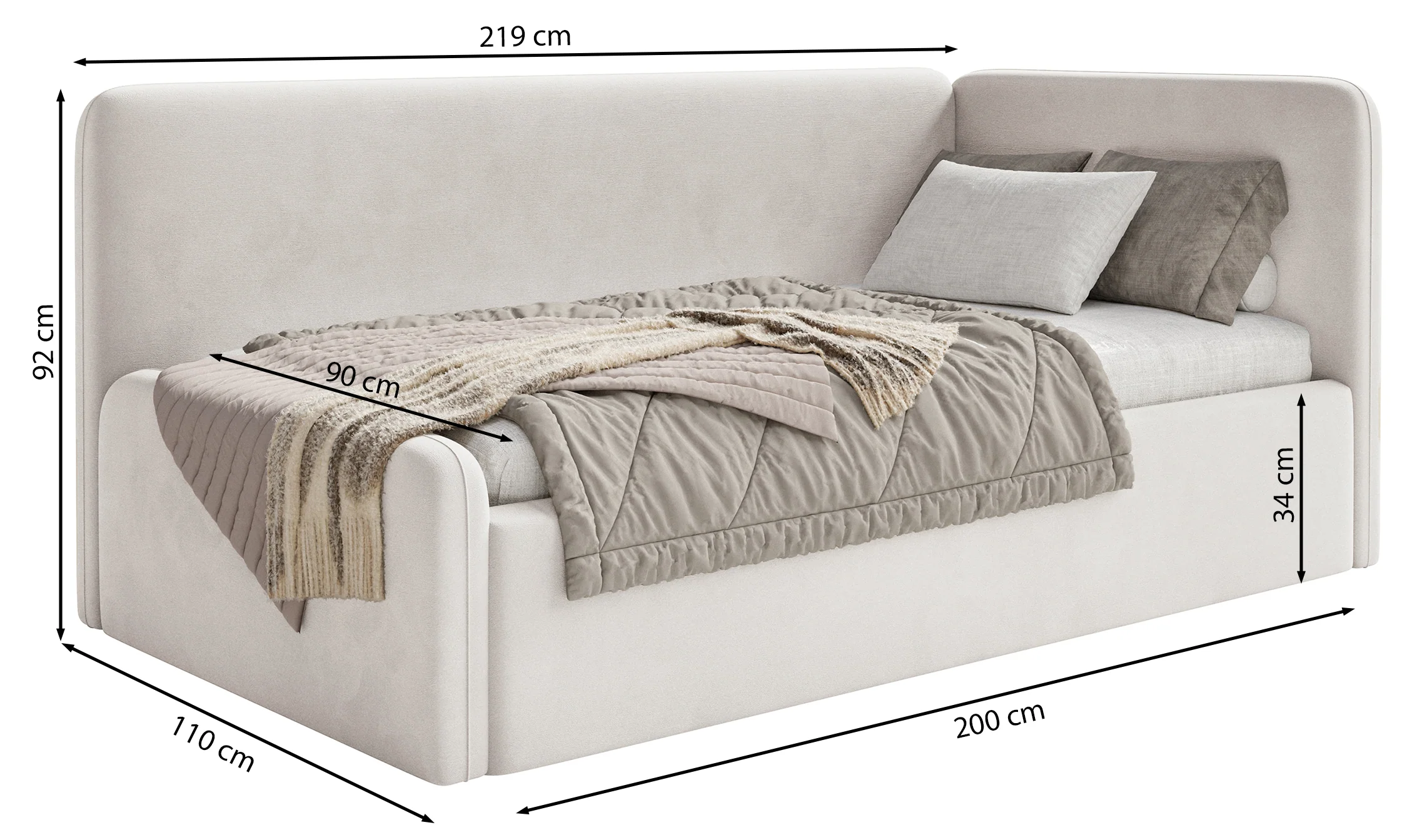 Łóżko młodzieżowe 90x200 cm Fanklo prawostronne z pojemnikiem różowe plusz hydrofobowy - Image 6