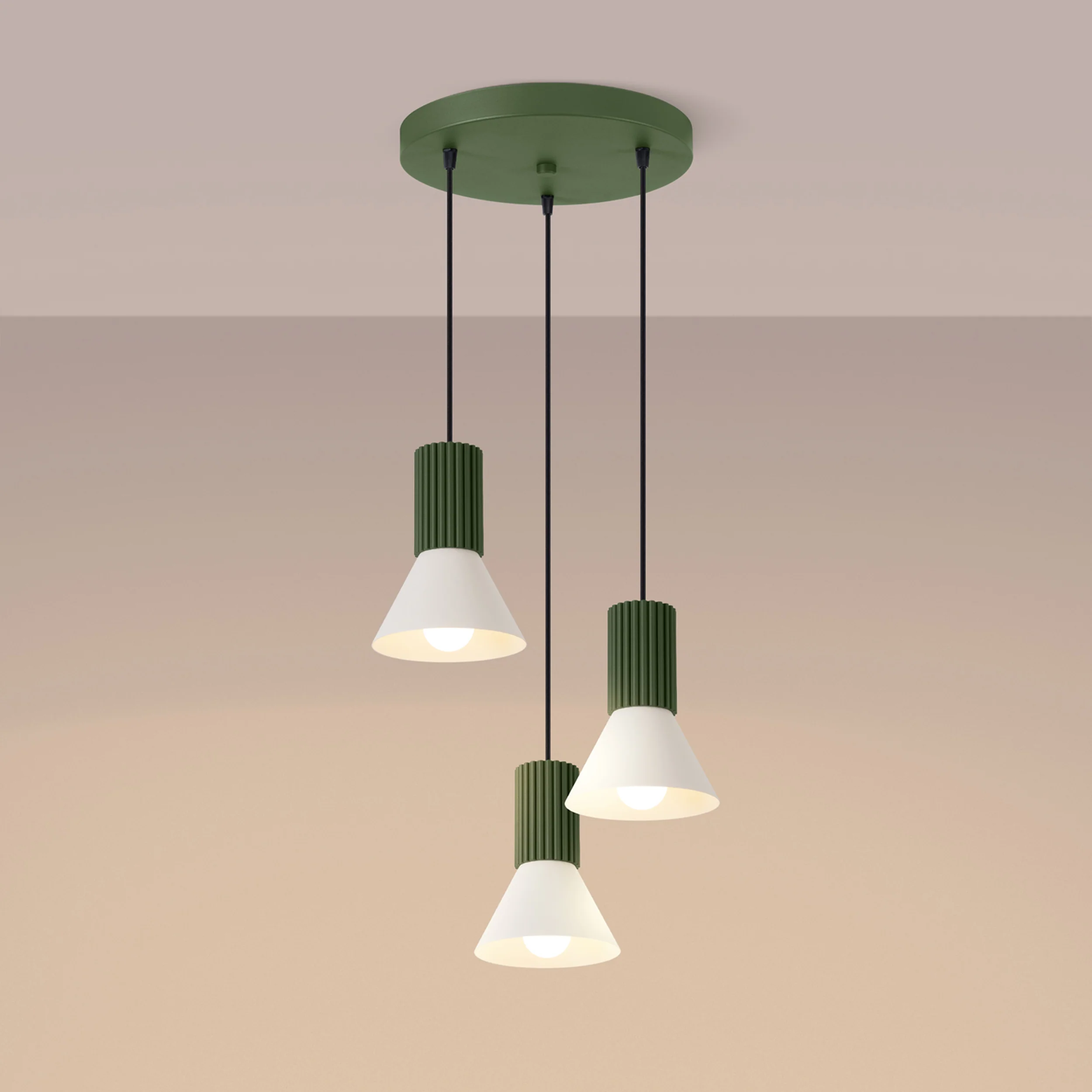 Lampa wisząca Estria x3 beżowa/zielona oliwka - Image 2