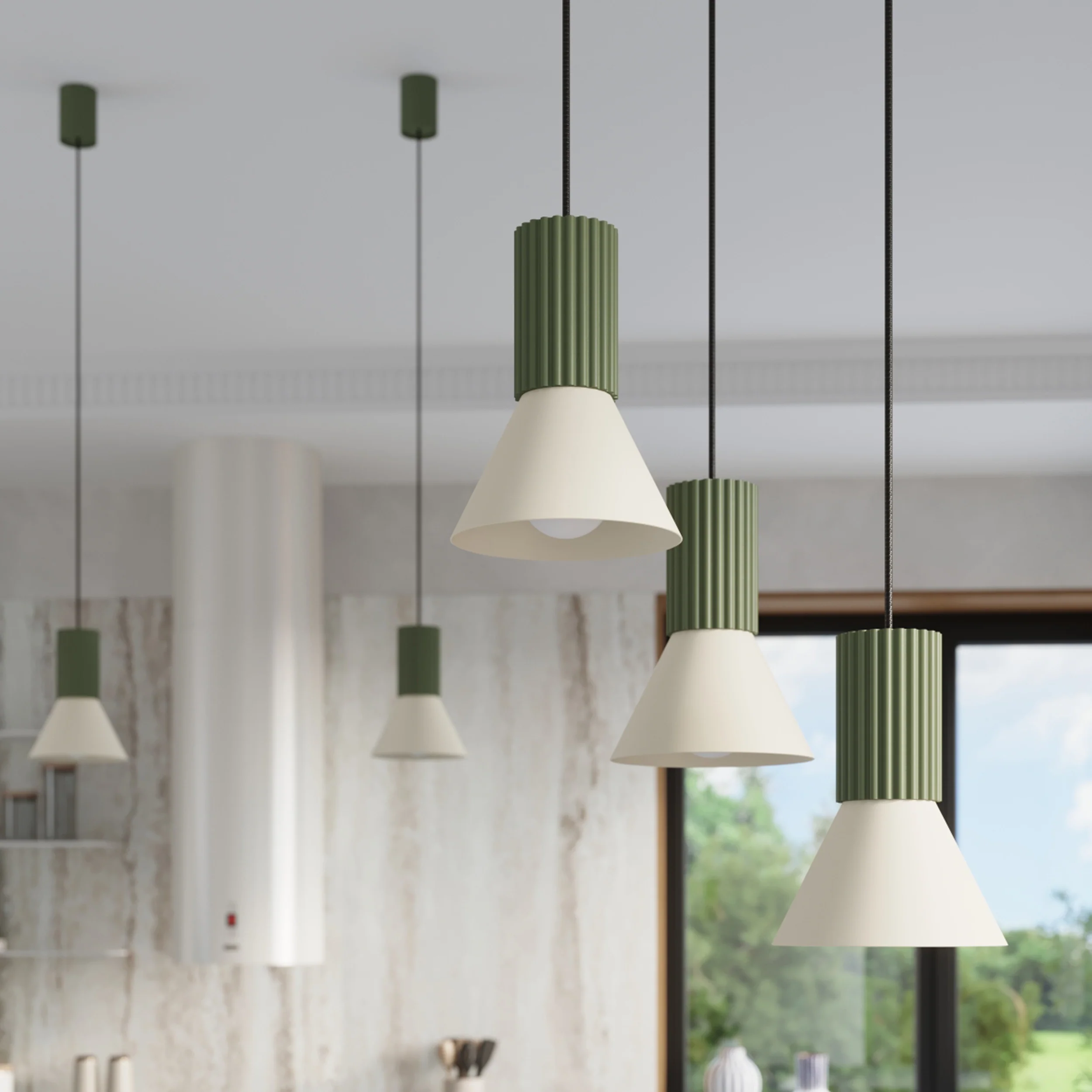Lampa wisząca Estria x3 beżowa/zielona oliwka - Image 4