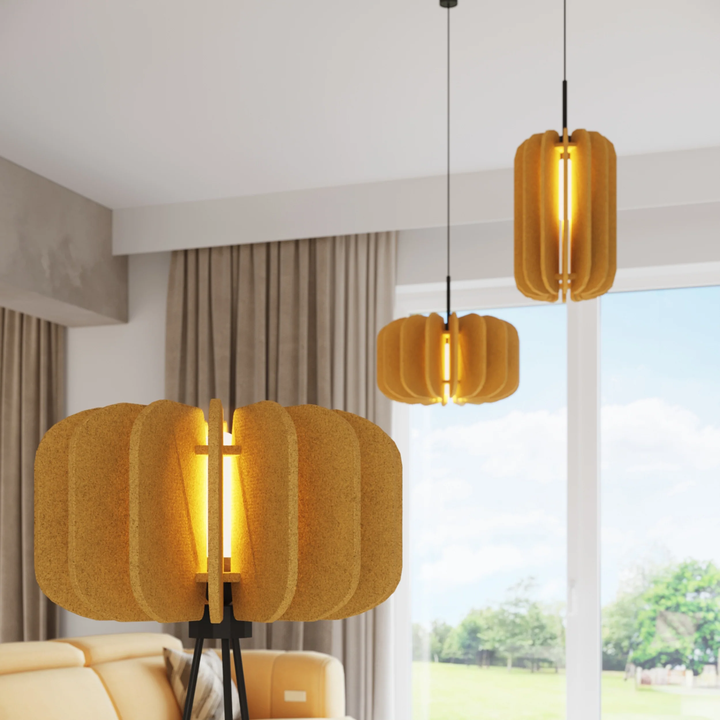 Lampa podłogowa z filcu Mula 45 cm żółta - Image 4