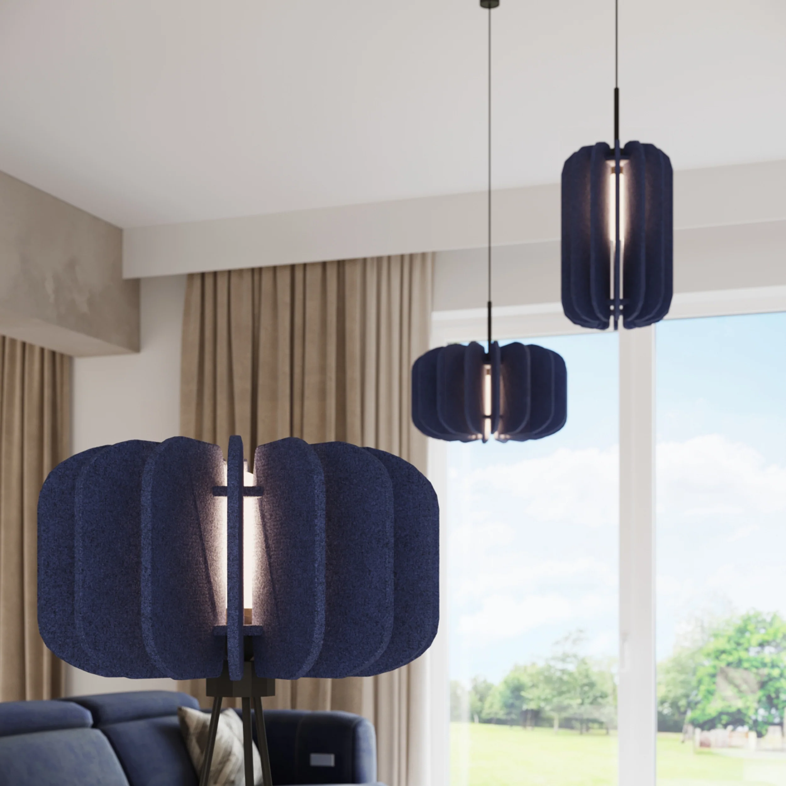Lampa wisząca z filcu Mula 45 cm granatowa - Image 4