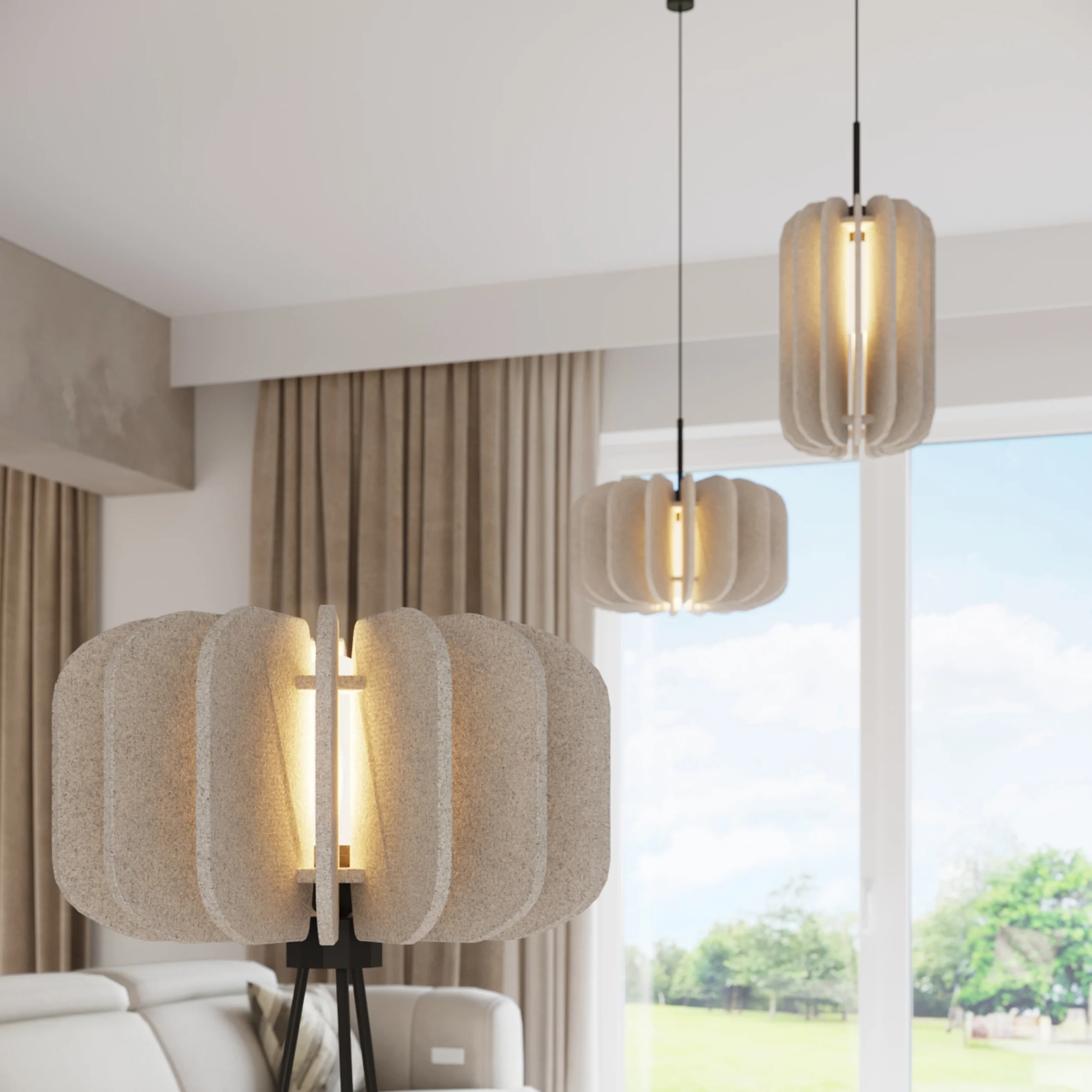 Lampa wisząca z filcu Mula 27 cm beżowa - Image 4
