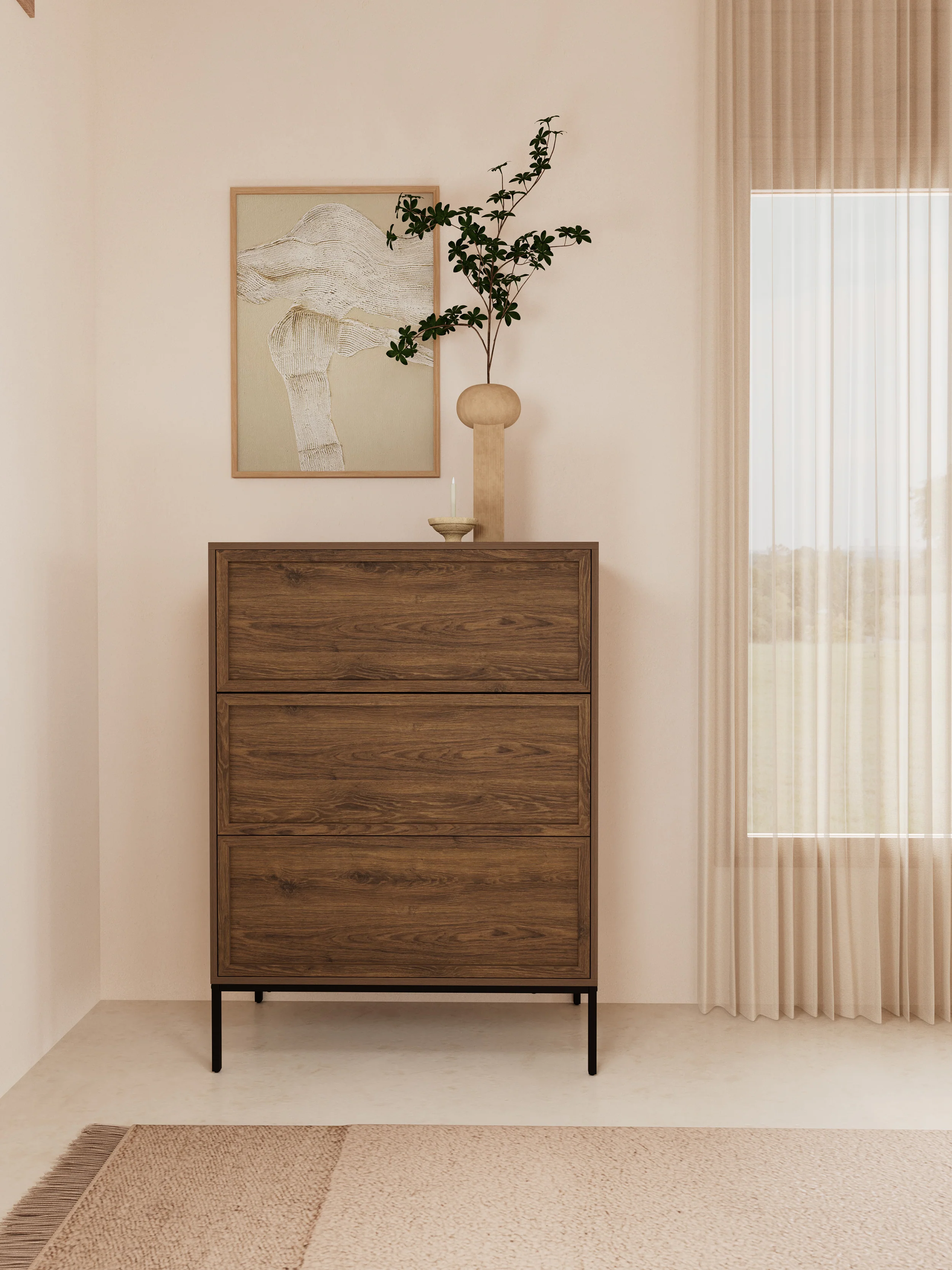 Komoda Palmdale z trzema szufladami 80 cm dąb palony - Image 3