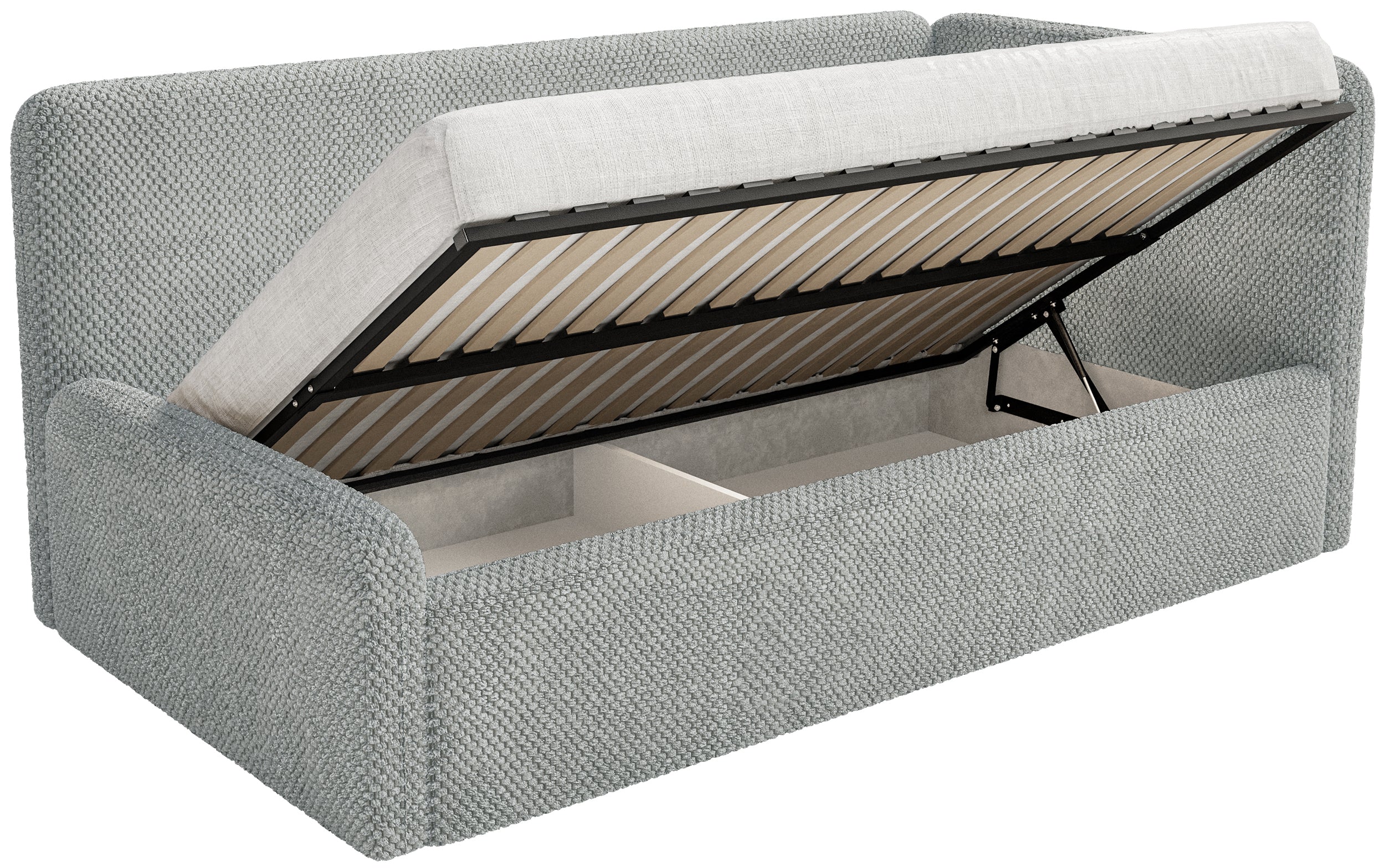 Łóżko młodzieżowe 120x200 cm Fanklo prawostronne z pojemnikiem szare plusz hydrofobowy - Image 3