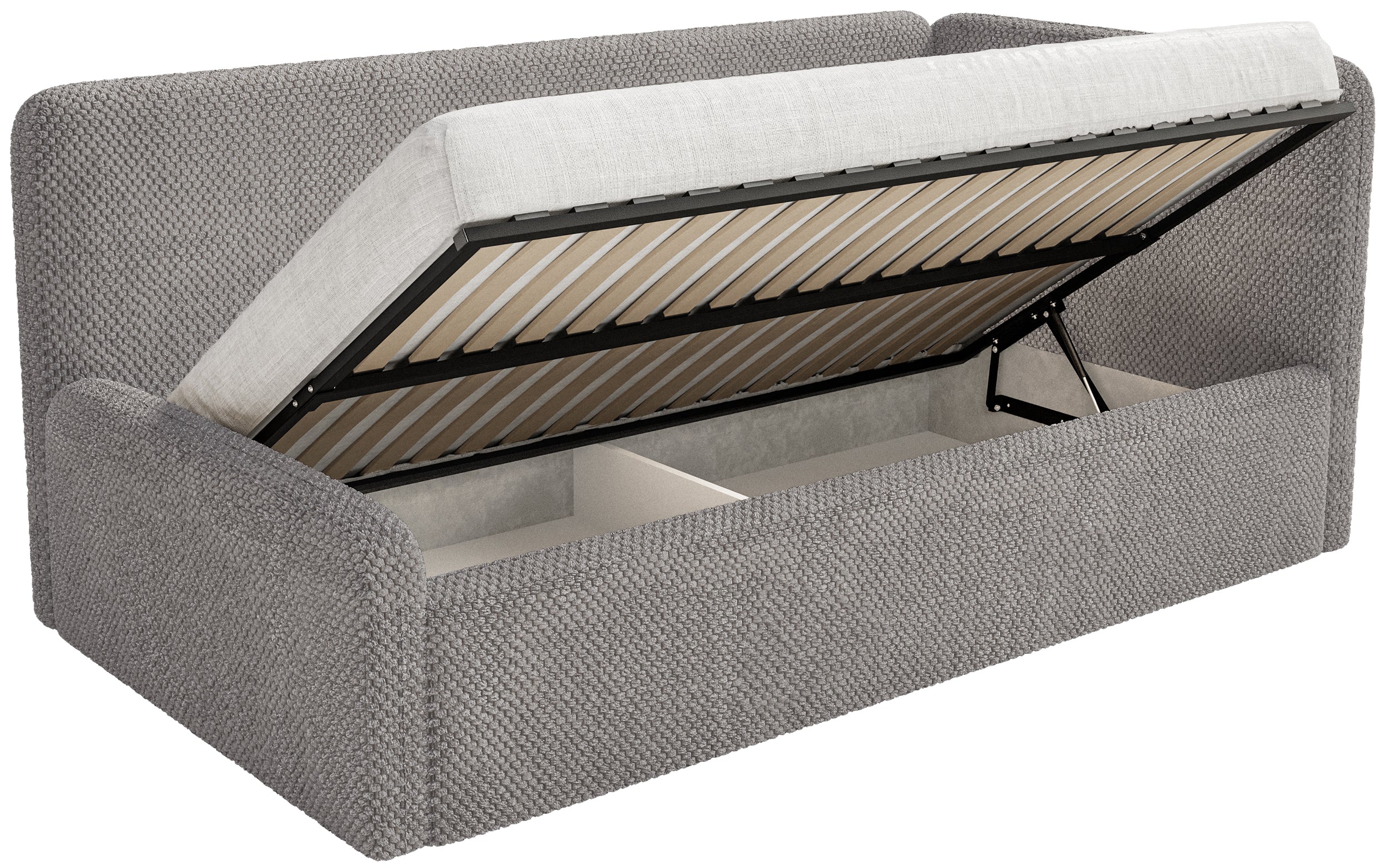 Łóżko młodzieżowe 120x200 cm Fanklo prawostronne z pojemnikiem szarobrązowe plusz hydrofobowy - Image 3