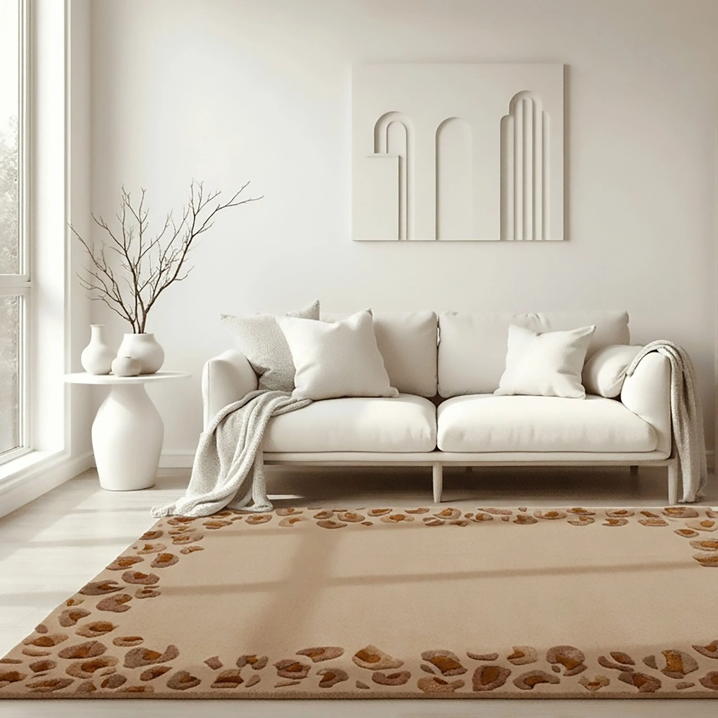 Dywan z wełną Leopard Frame 160x230 cm beżowy - Image 4