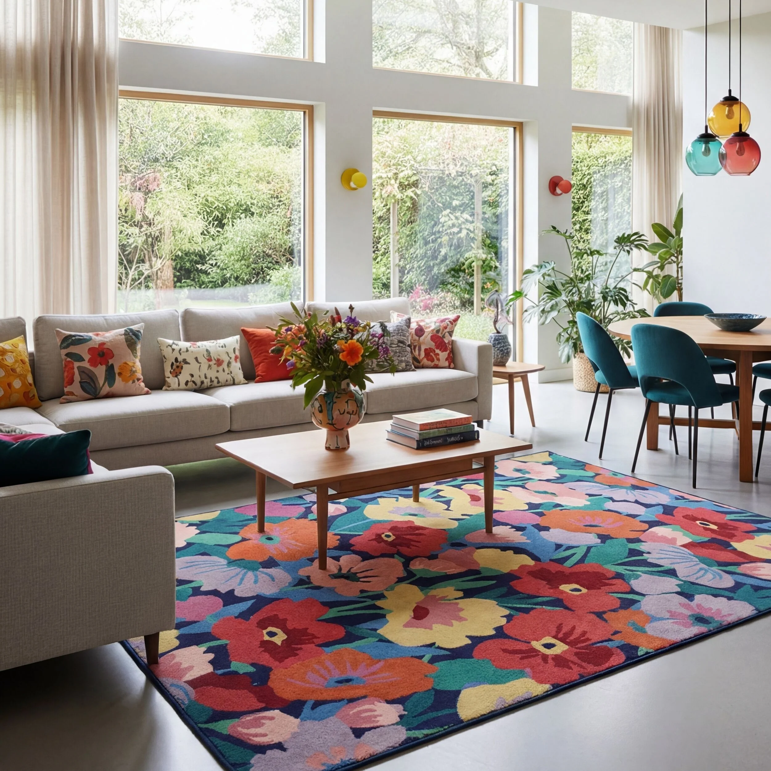 Dywan z wełną Cut Out Floral 140x200 cm wielokolorowy - Image 2