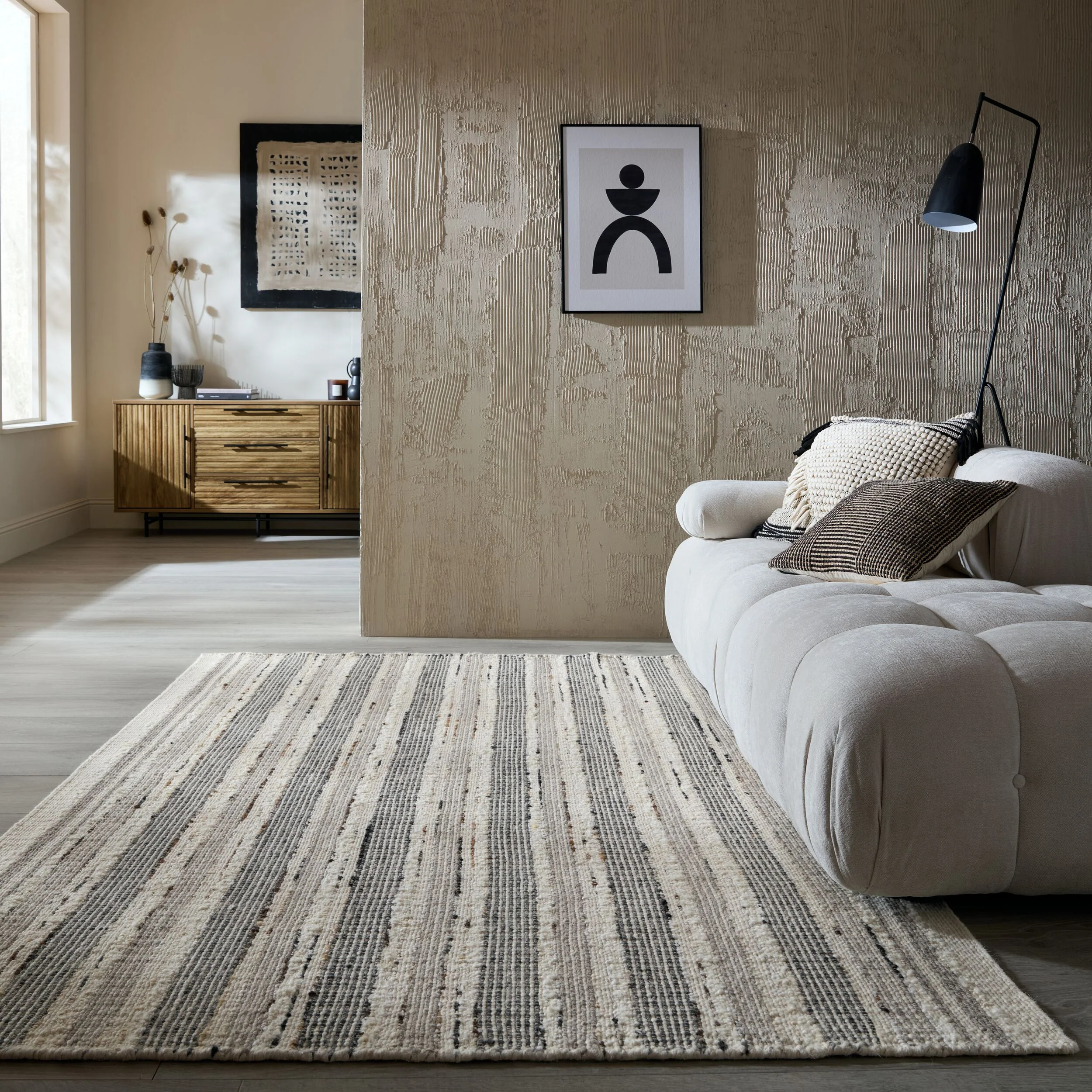 Dywan z wełną Veya Stripe 140x200 cm beżowy - Image 2
