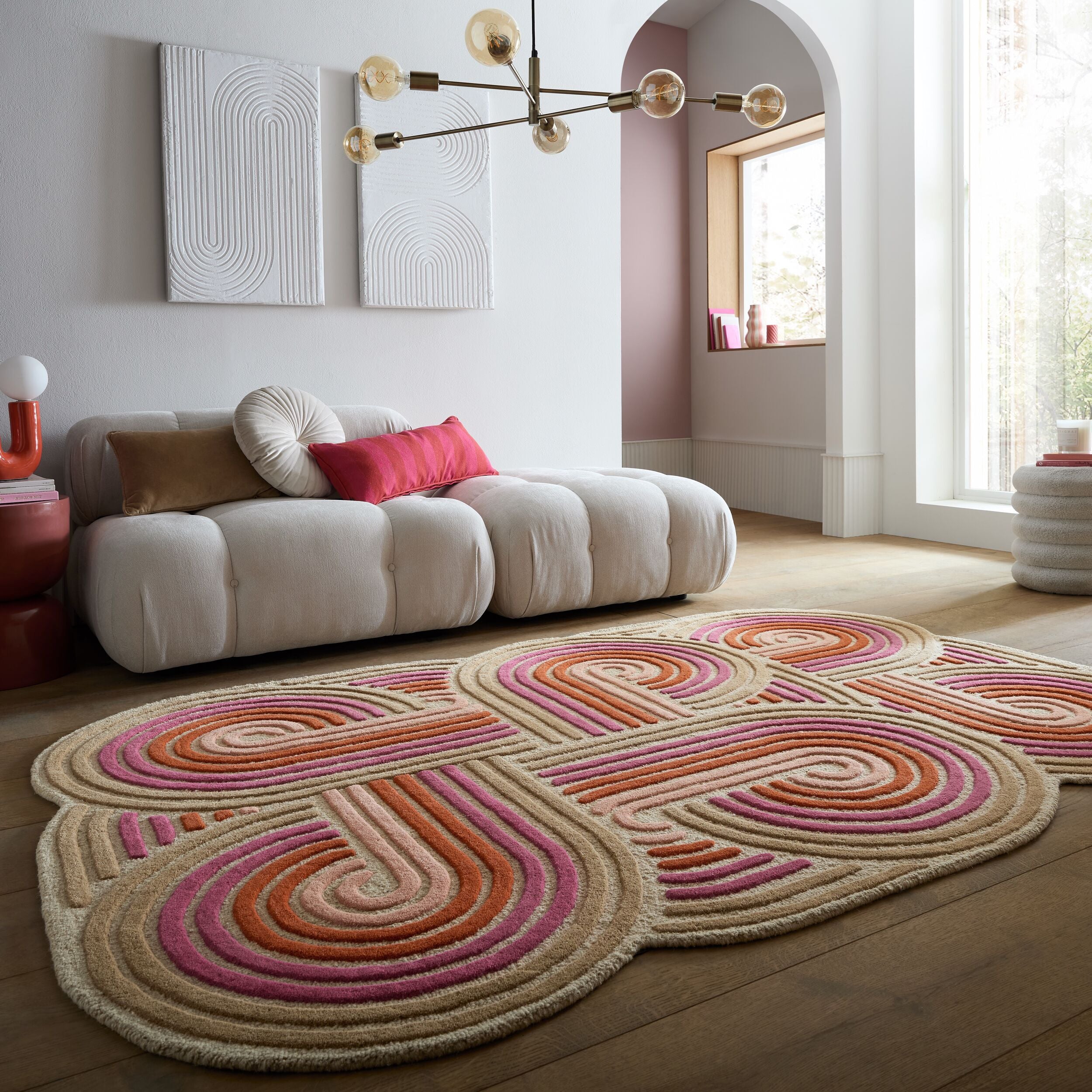 Dywan wełniany ręcznie wykonany Spiral 140x200 cm różowy - Image 2