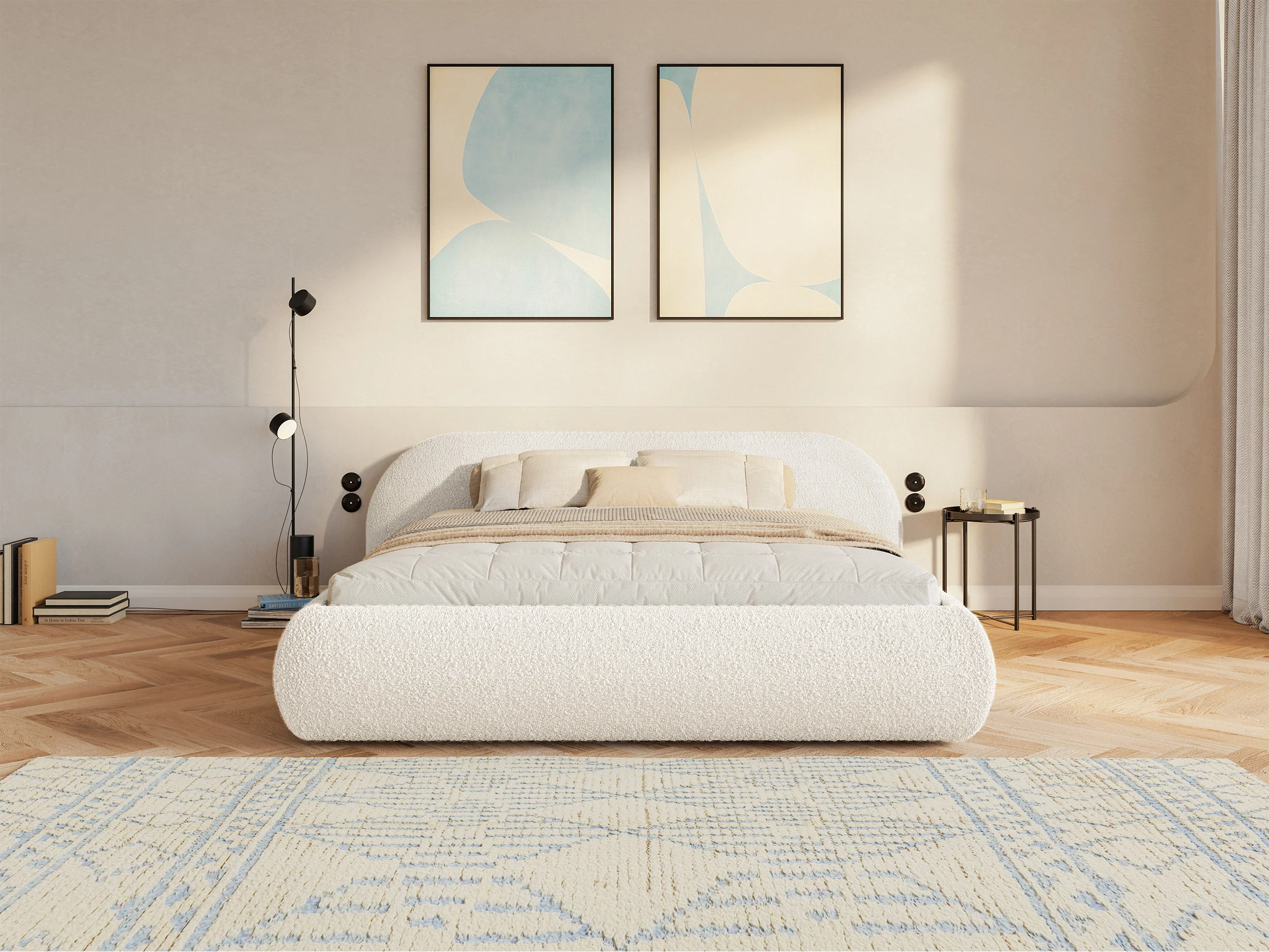 Łóżko tapicerowane 160x200 cm Shels Low kremowe boucle - Image 4