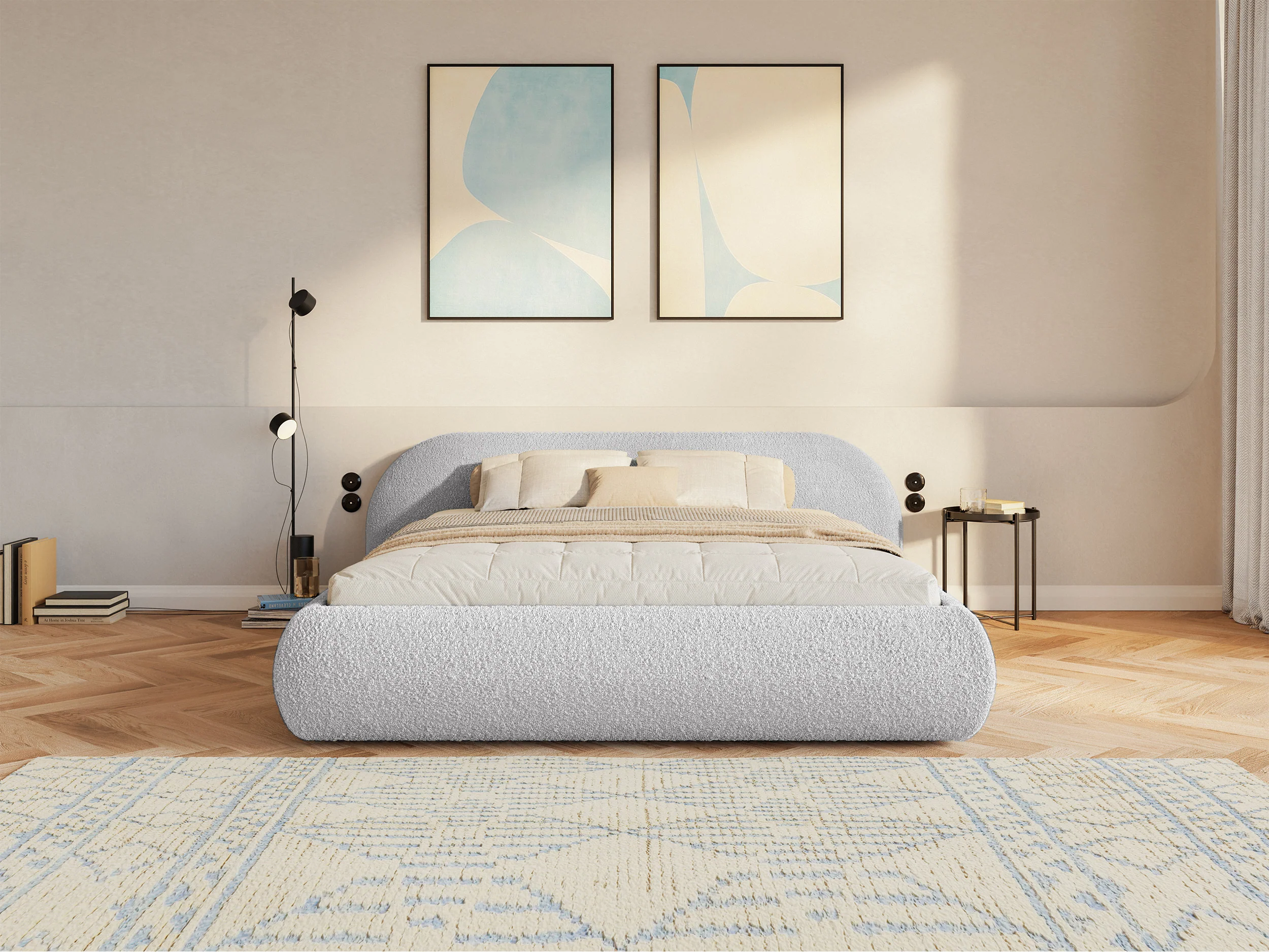 Łóżko tapicerowane 160x200 cm Shels Low jasnoszare boucle - Image 4
