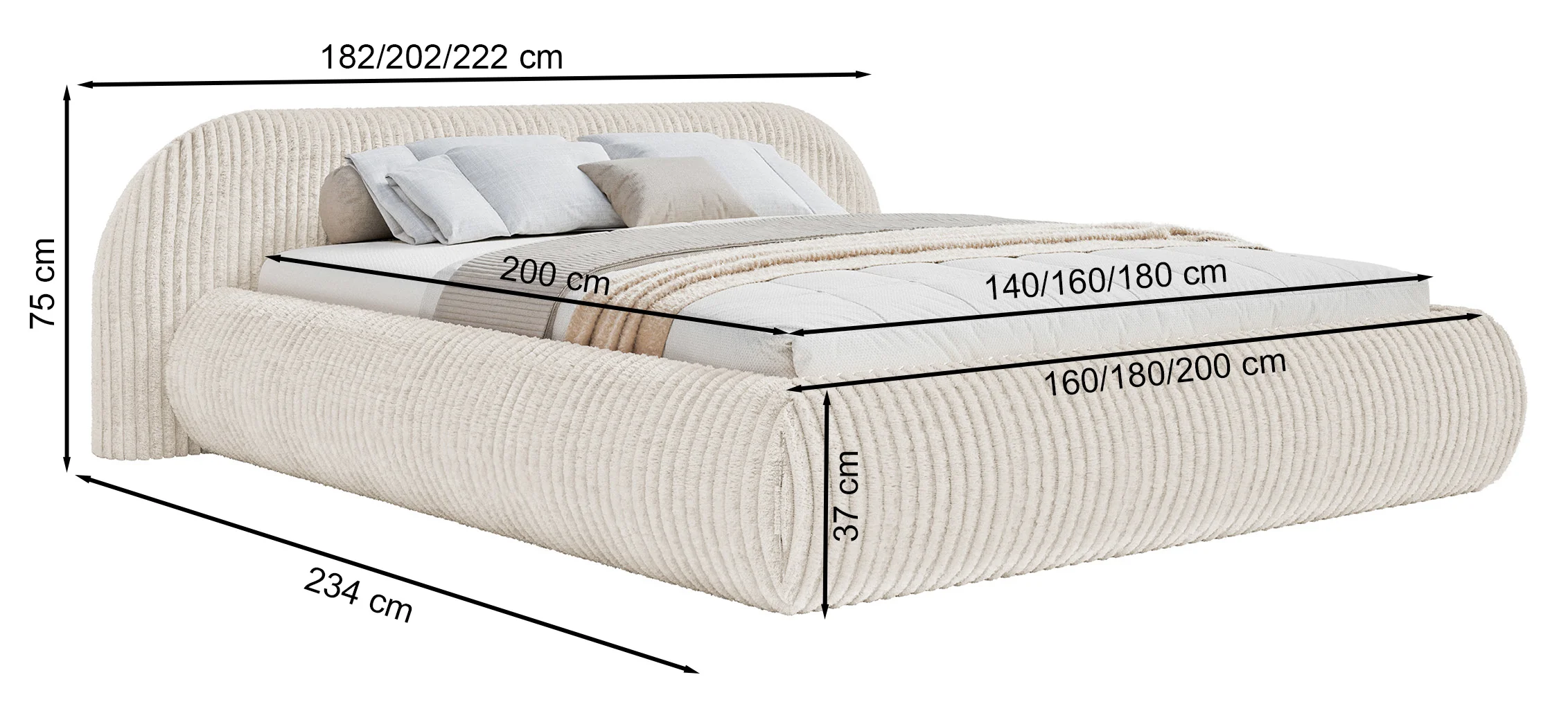 Łóżko tapicerowane 140x200 cm Shels Low szarobeżowe boucle - Image 6