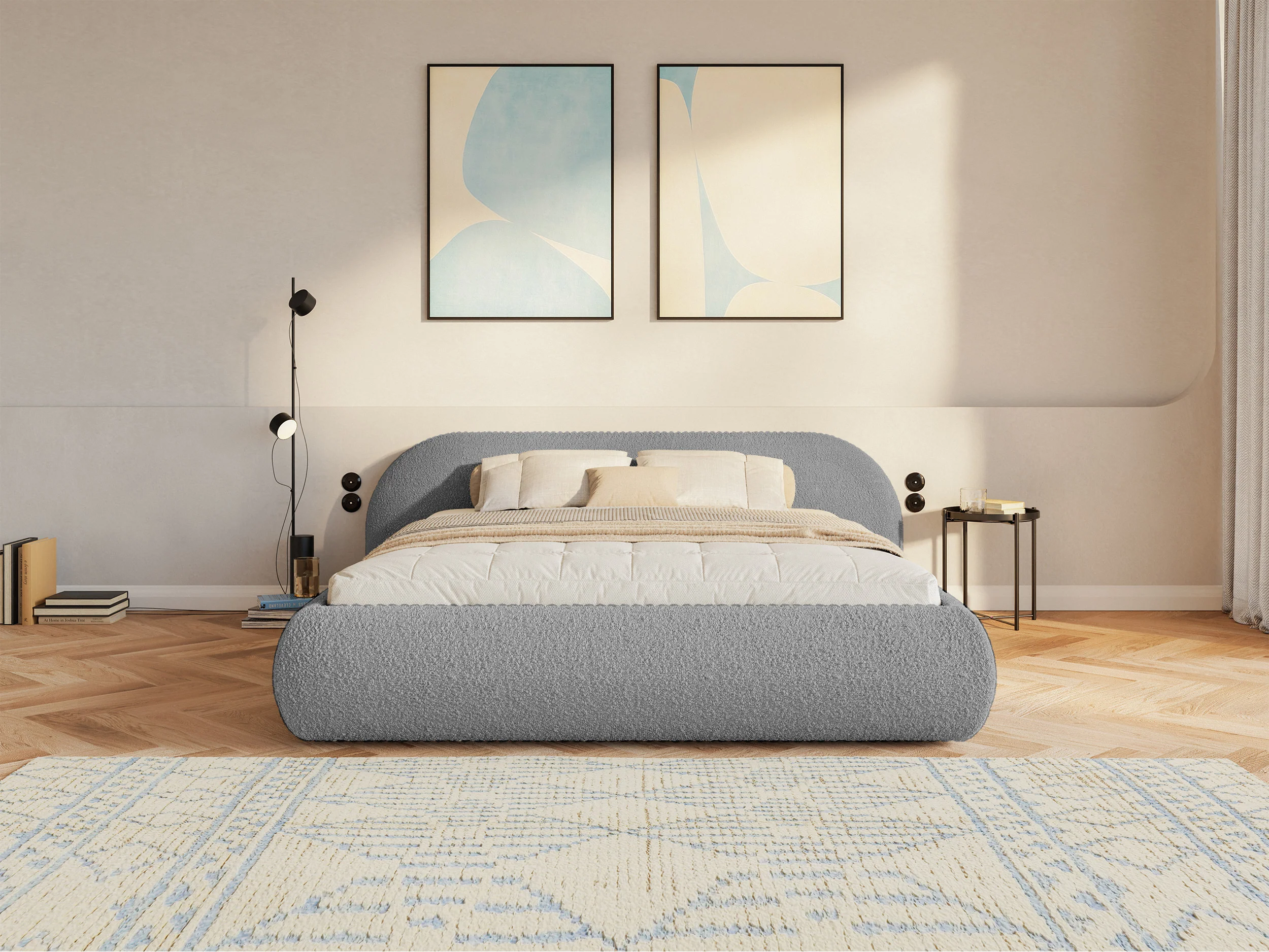 Łóżko tapicerowane 140x200 cm Shels Low szare boucle - Image 4