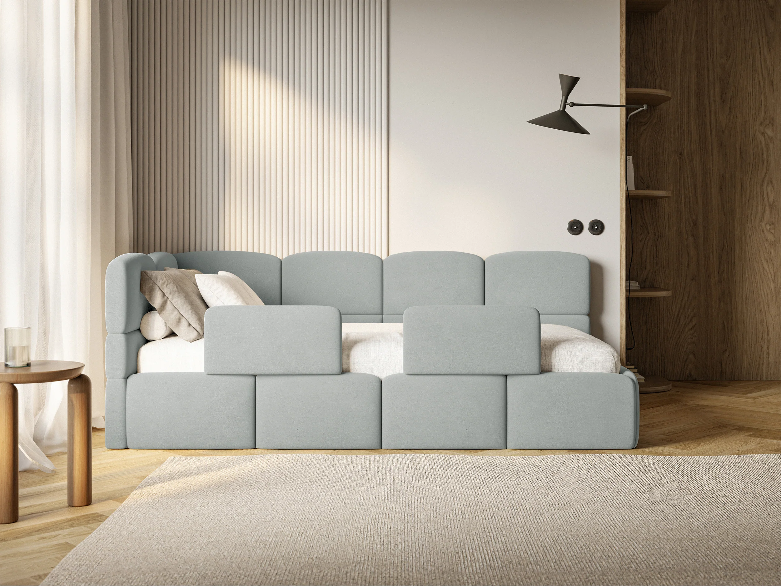Łóżko młodzieżowe 120x200 cm Cloudy lewostronne z materacem pojemnikiem i barierkami szare welur hydrofobowy łatwoczyszczący - Image 4