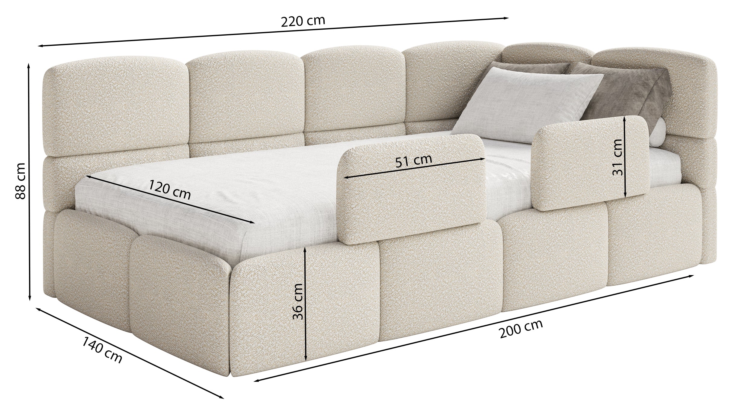 Łóżko młodzieżowe 120x200 cm Cloudy prawostronne z materacem i pojemnikiem czarne welur hydrofobowy łatwoczyszczący - Image 6