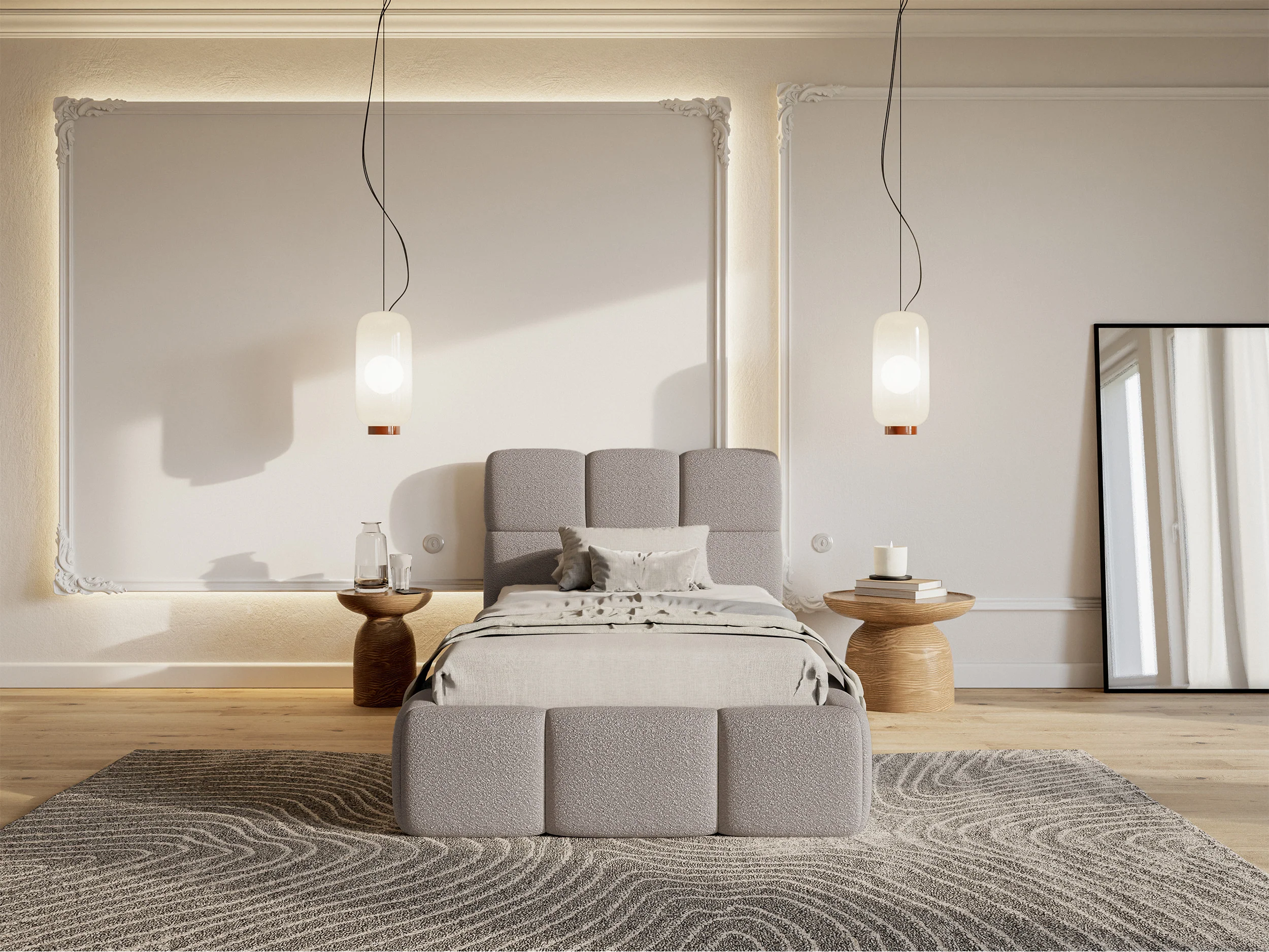 Łóżko tapicerowane 90x200 cm Cloudy jasnoszare boucle - Image 4