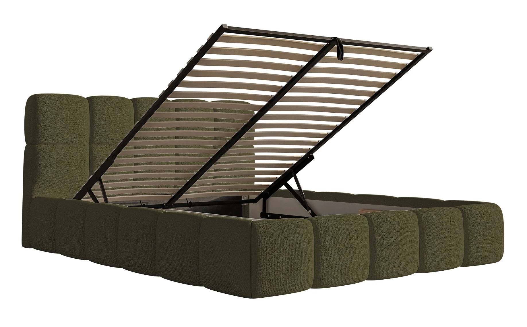 Łóżko tapicerowane 120x200 cm Cloudy z pojemnikiem stelaż metalowy oliwkowe boucle - Image 3