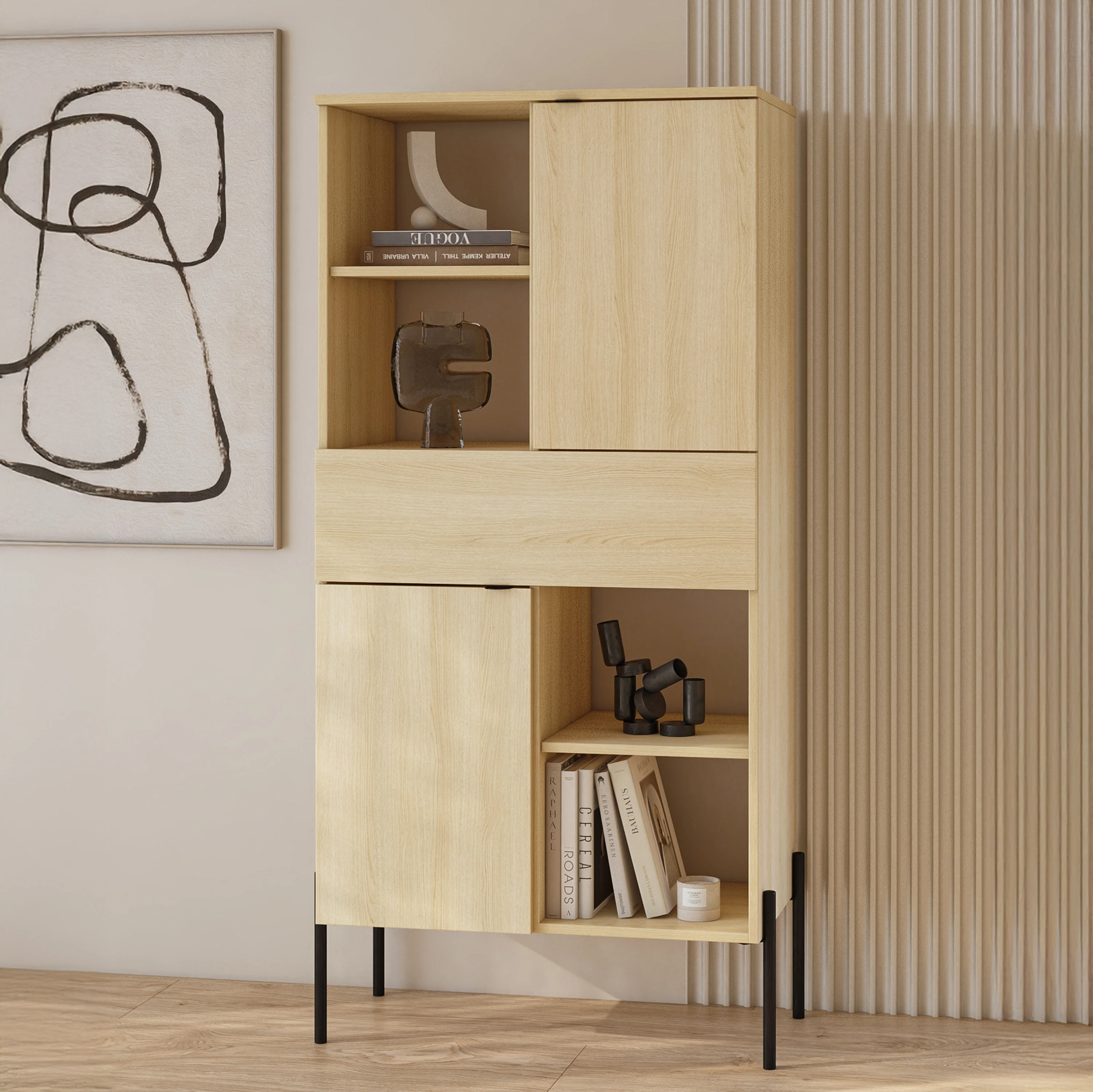 Regał dwudrzwiowy Ore z szufladą 70 cm dąb lindberg - Image 2