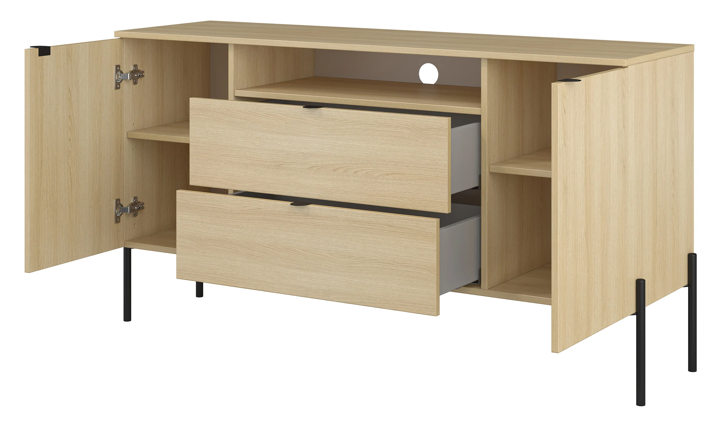 Komoda dwudrzwiowa Ore z dwiema szufladami 140 cm dąb lindberg - Image 3