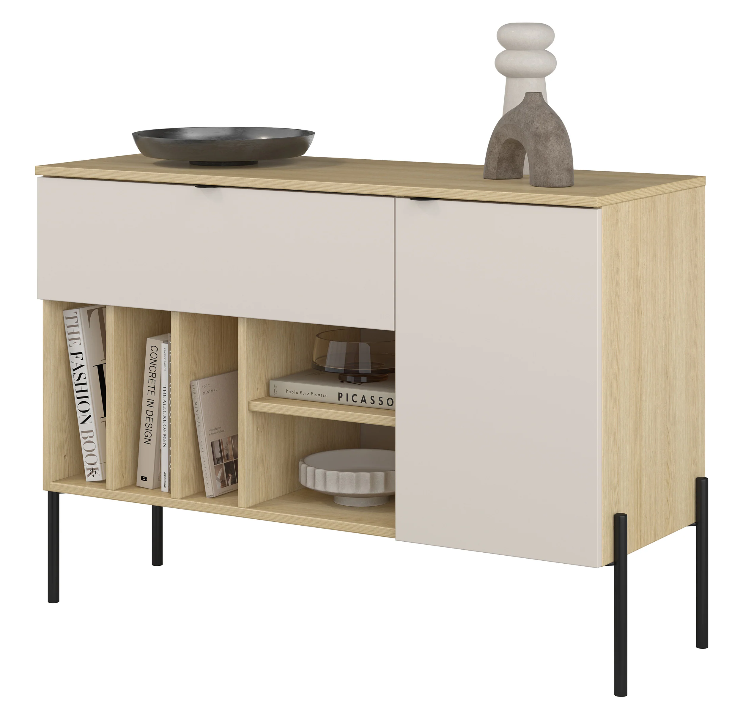 Komoda jednodrzwiowa Ore z szufladą 105 cm dąb lindberg/kaszmir