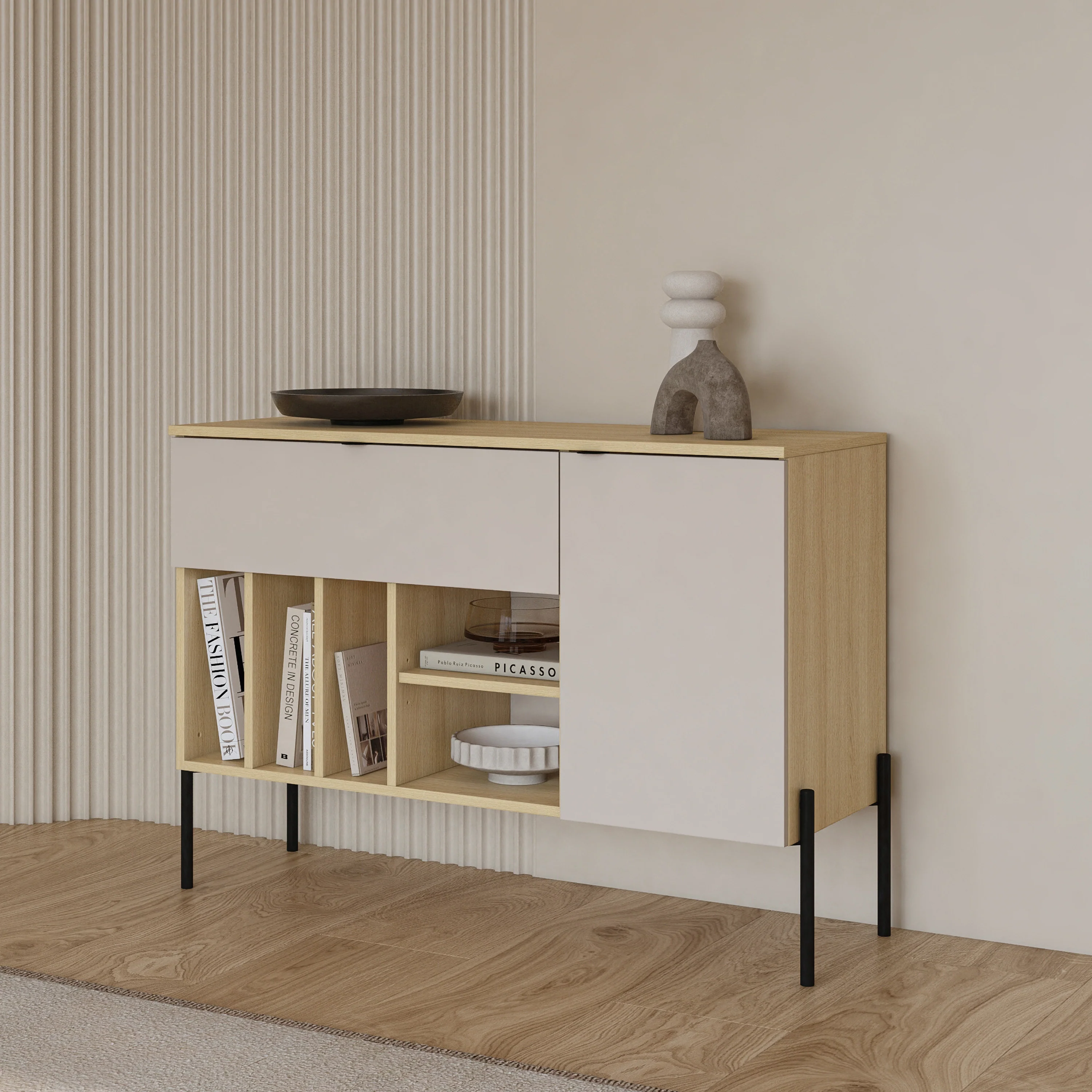 Komoda jednodrzwiowa Ore z szufladą 105 cm dąb lindberg/kaszmir - Image 2