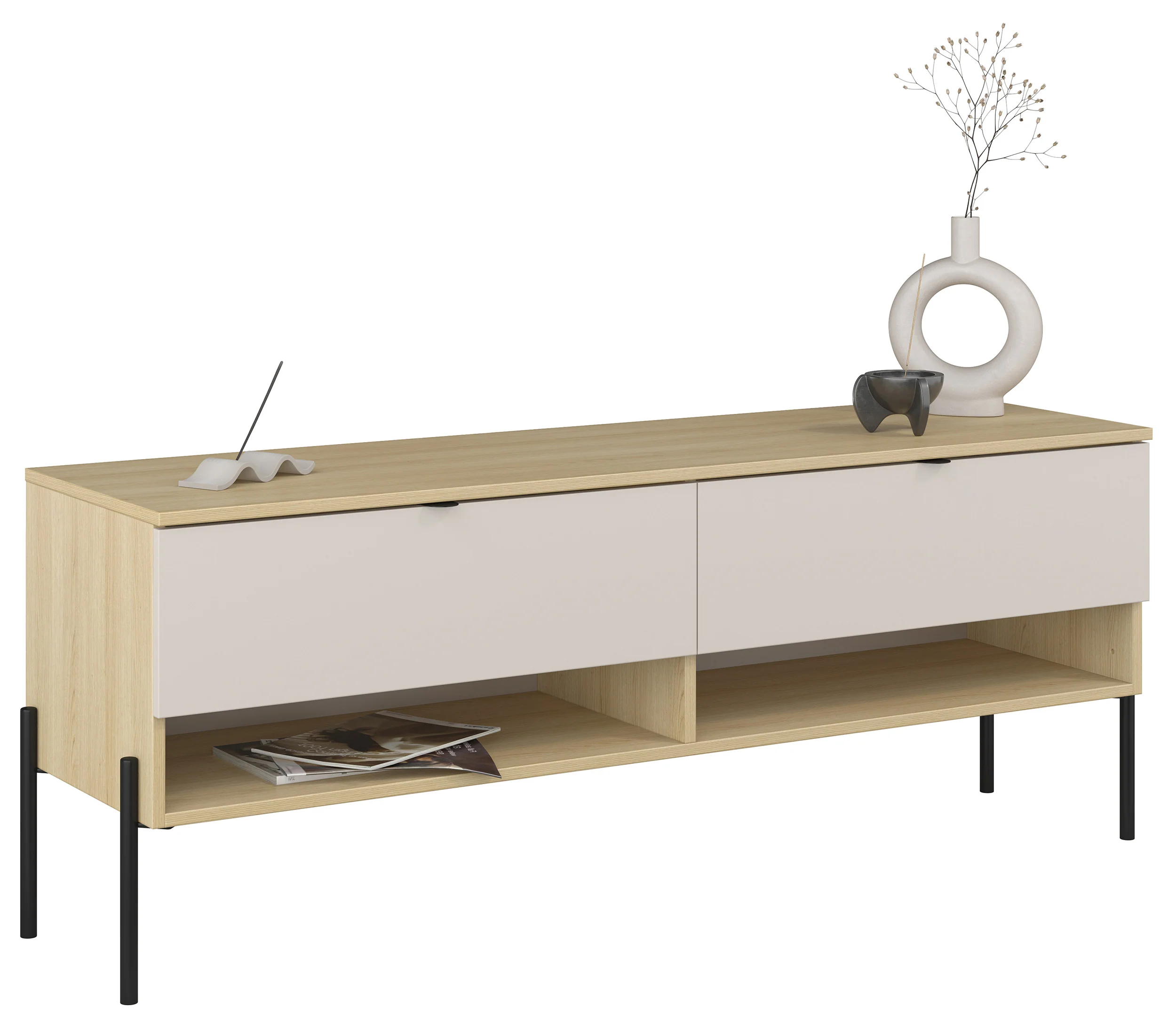 Szafka RTV Ore z dwiema szufladami 140 cm dąb lindberg/kaszmir