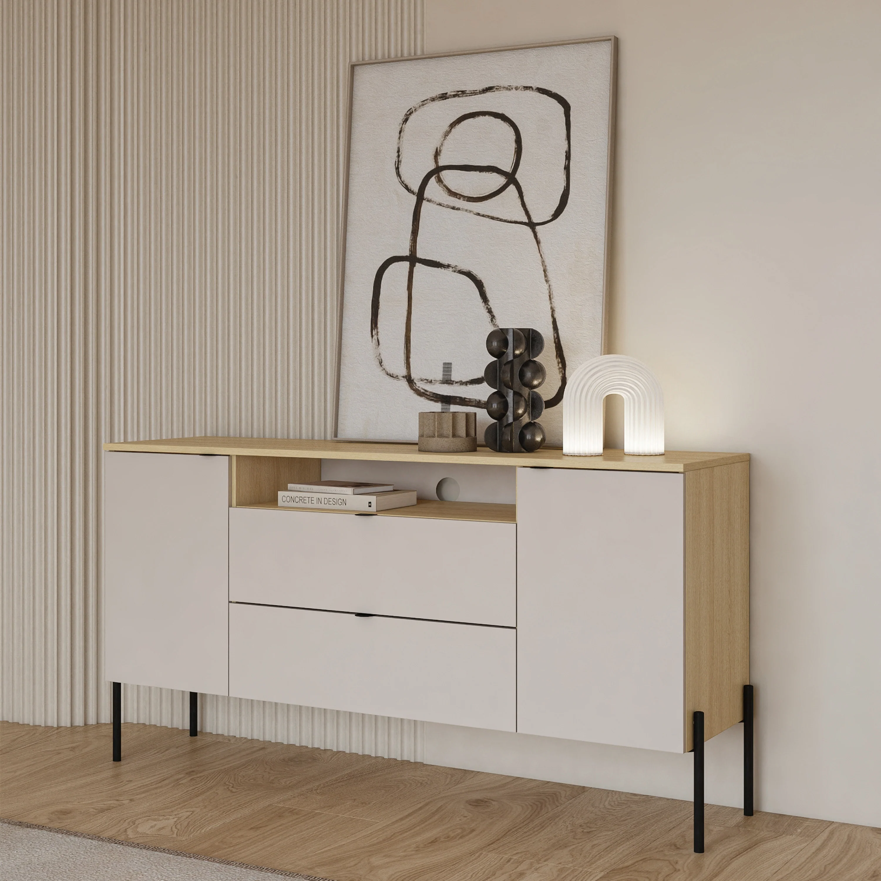 Komoda dwudrzwiowa Ore z dwiema szufladami 140 cm dąb lindberg/kaszmir - Image 2