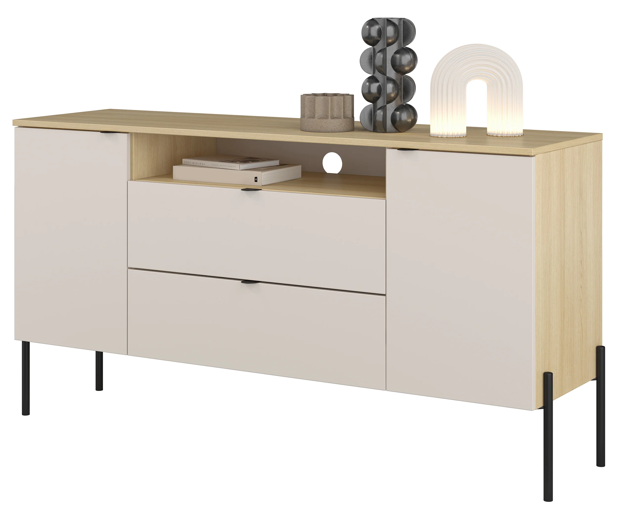 Komoda dwudrzwiowa Ore z dwiema szufladami 140 cm dąb lindberg/kaszmir - Image 7