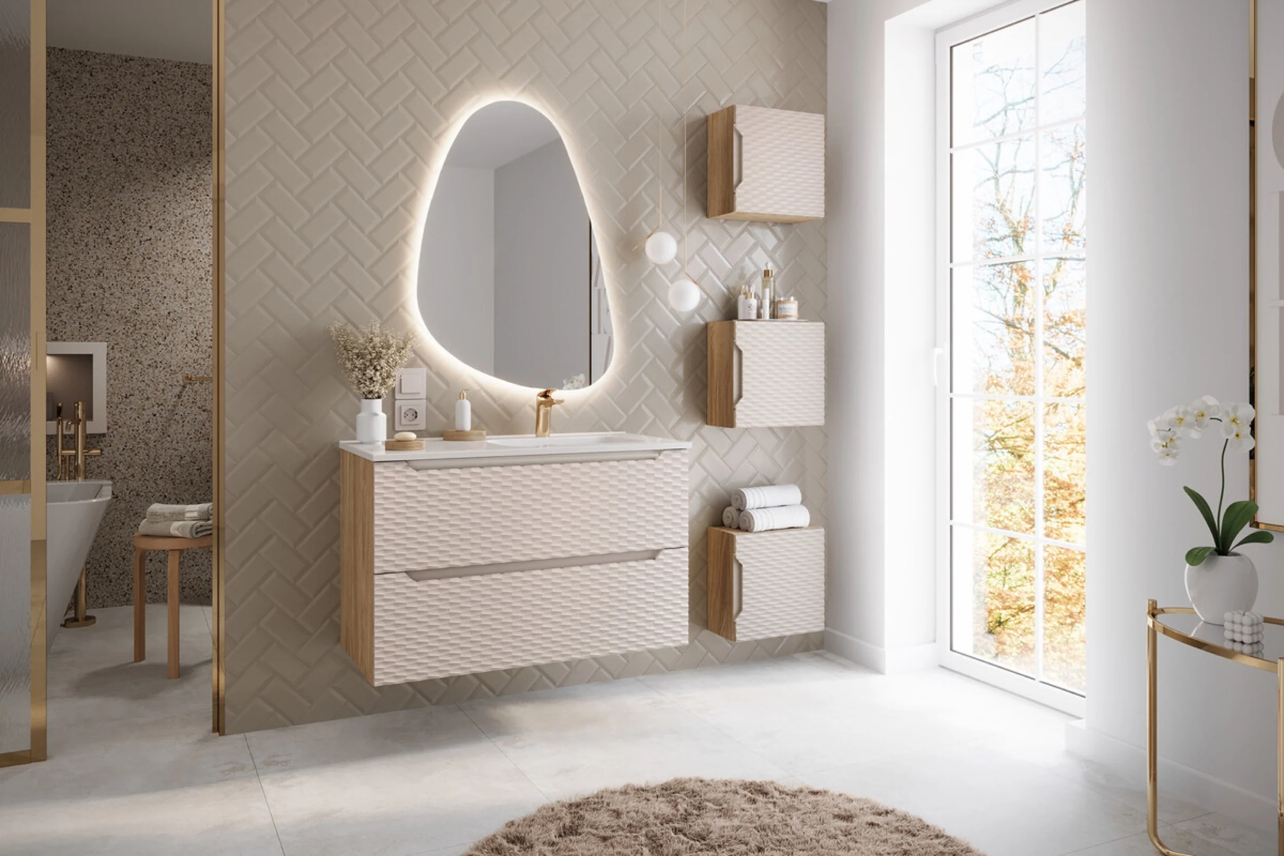 Umywalka łazienkowa jednokomorowa Go 90x46 cm z blatem ceramicznym po prawej stronie bialy połysk - Image 2
