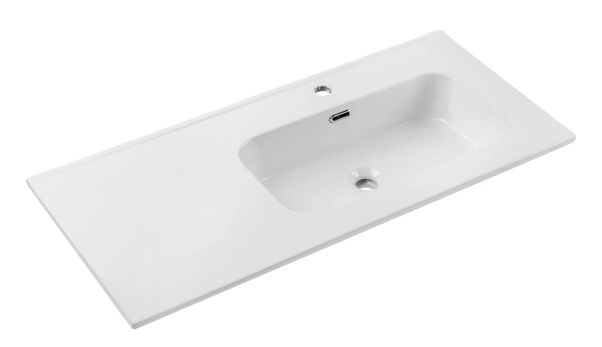 Umywalka łazienkowa jednokomorowa Go 100x46 cm z blatem ceramicznym po lewej stronie biały połysk