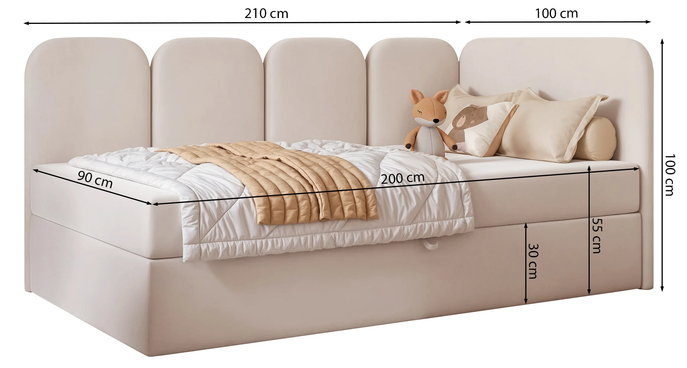Łóżko młodzieżowe 90x200 cm Nubini prawostronne z pojemnikiem błękitne welur hydrofobowy - Image 5