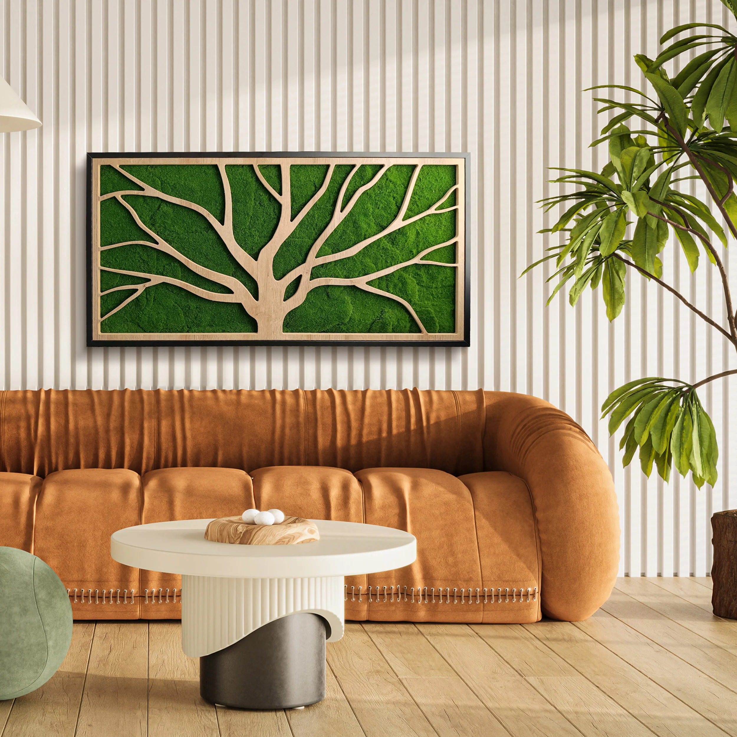 Obraz XL w czarnej ramie ze sztucznym mchem Green Deco Tree I 100x50 cm - Image 2
