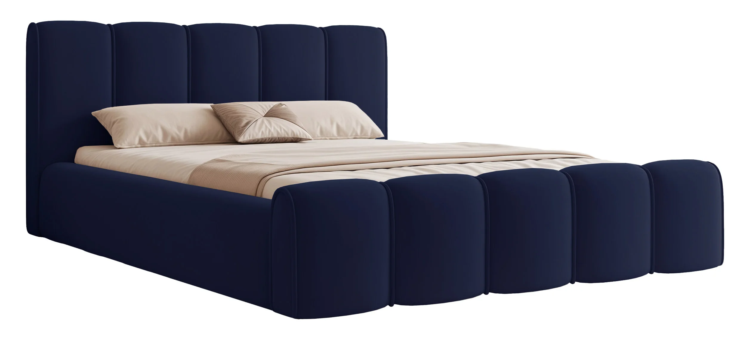 Łóżko tapicerowane 160x200 cm Moenne z pojemnikiem stelaż metalowy granatowe welur hydrofobowy