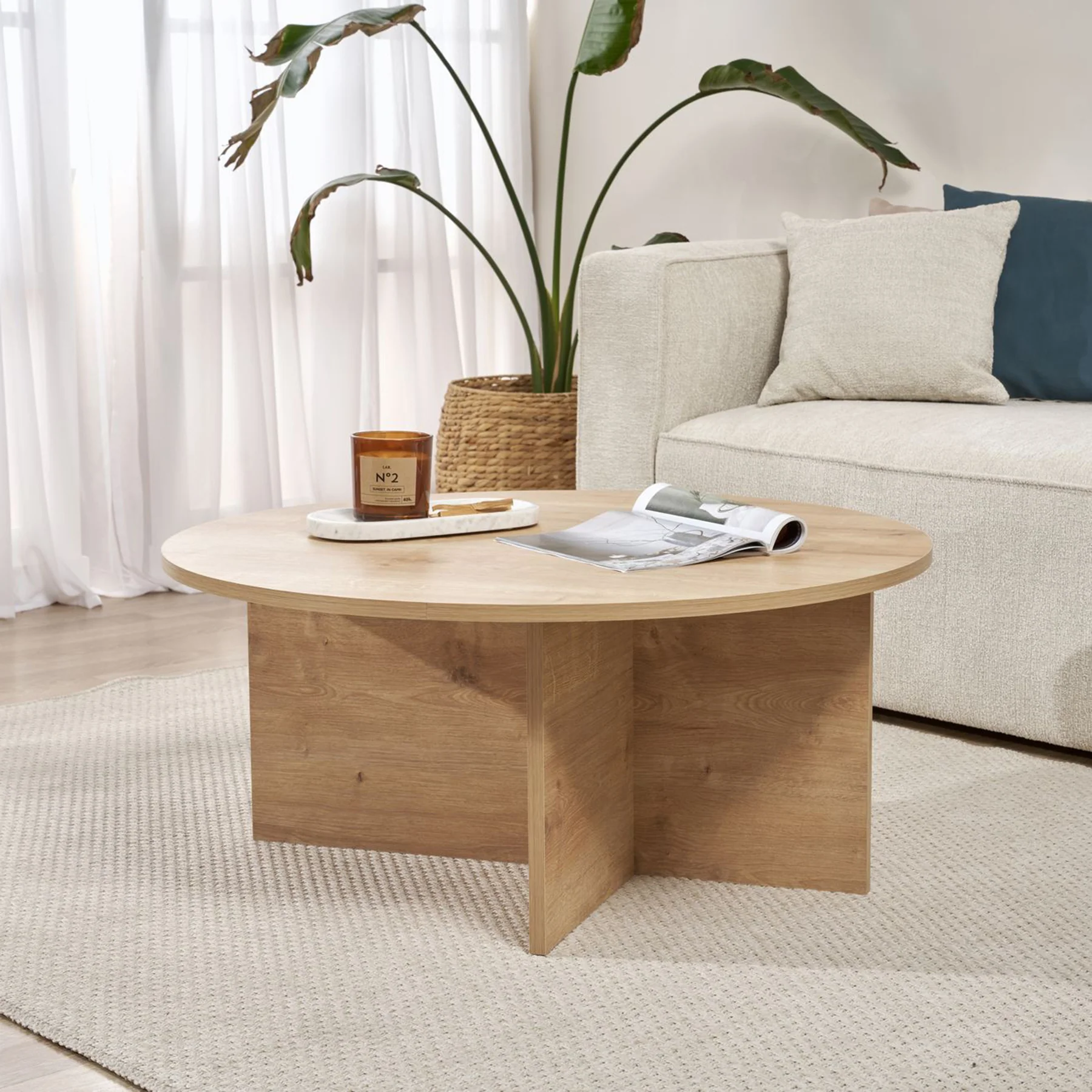 Stolik kawowy Soleil okrągły 90 cm dąb naturalny - Image 2