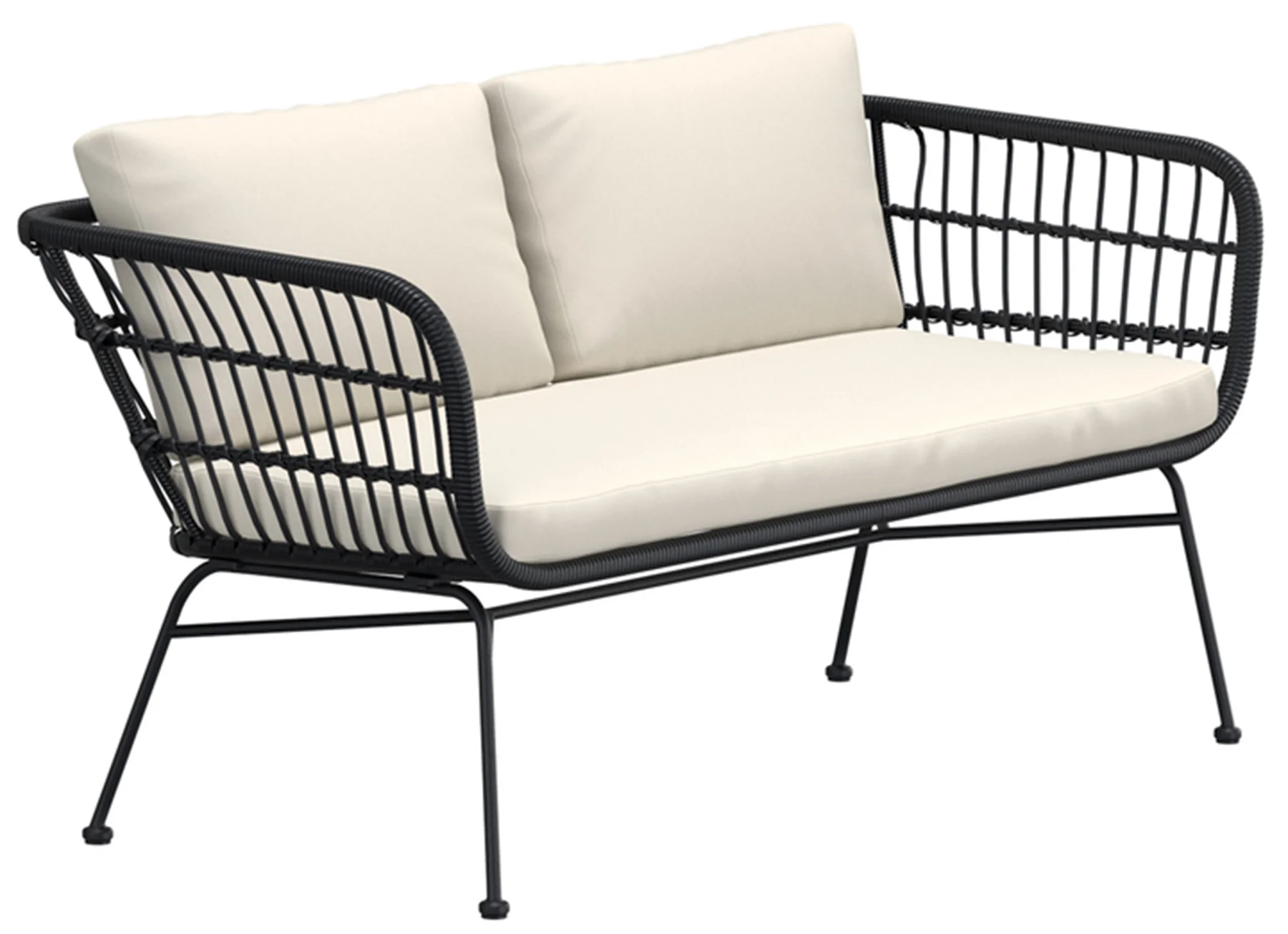 Sofa ogrodowa dwuosobowa Isola czarna z kremowymi poduszkami