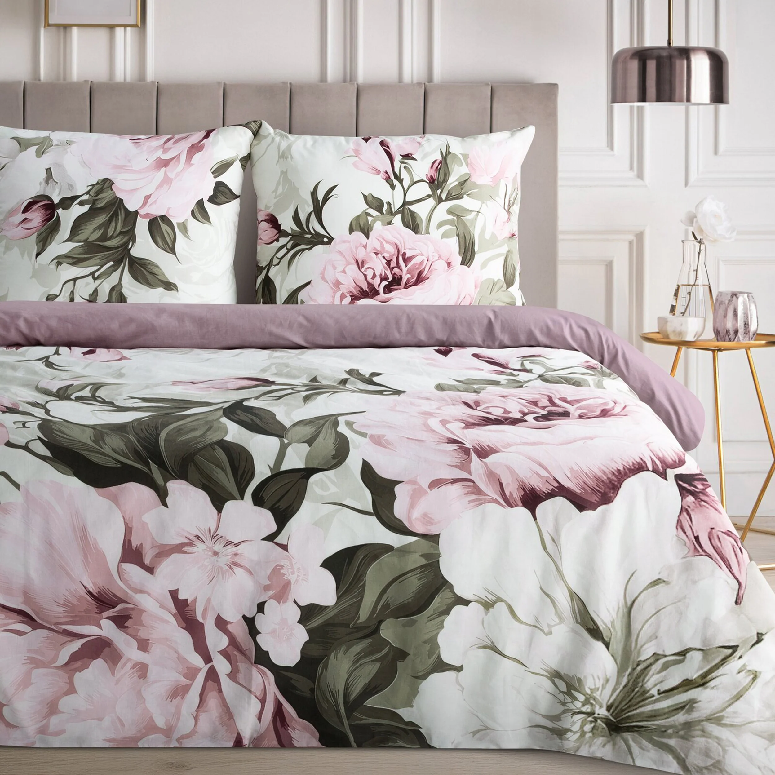 Komplet pościeli bawełnianej Peony 140x200 cm z poszewką na poduszkę 70x80 cm wrzosowy - Image 3
