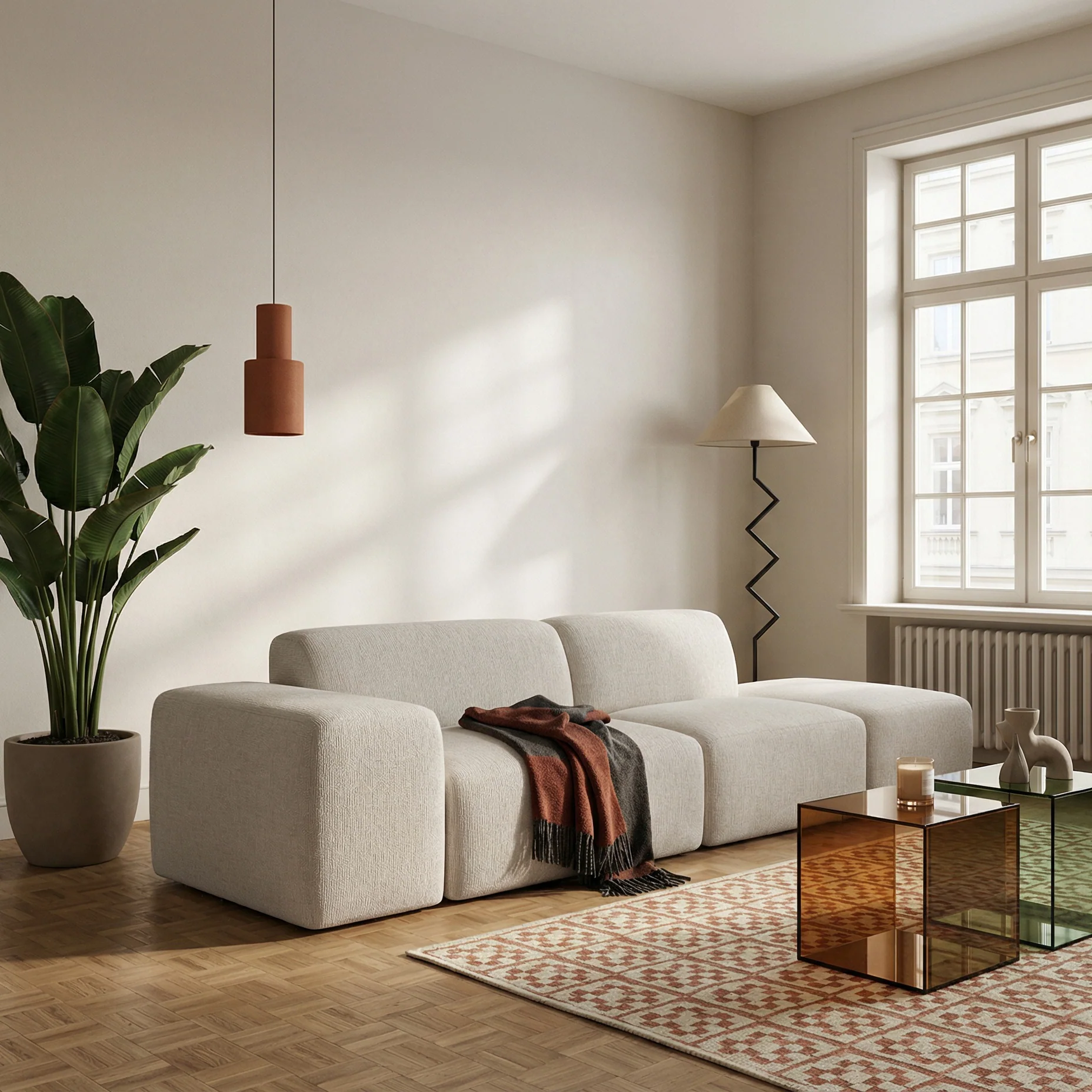Sofa modułowa Pyllomi z pufą kremowa plecionka - Image 2