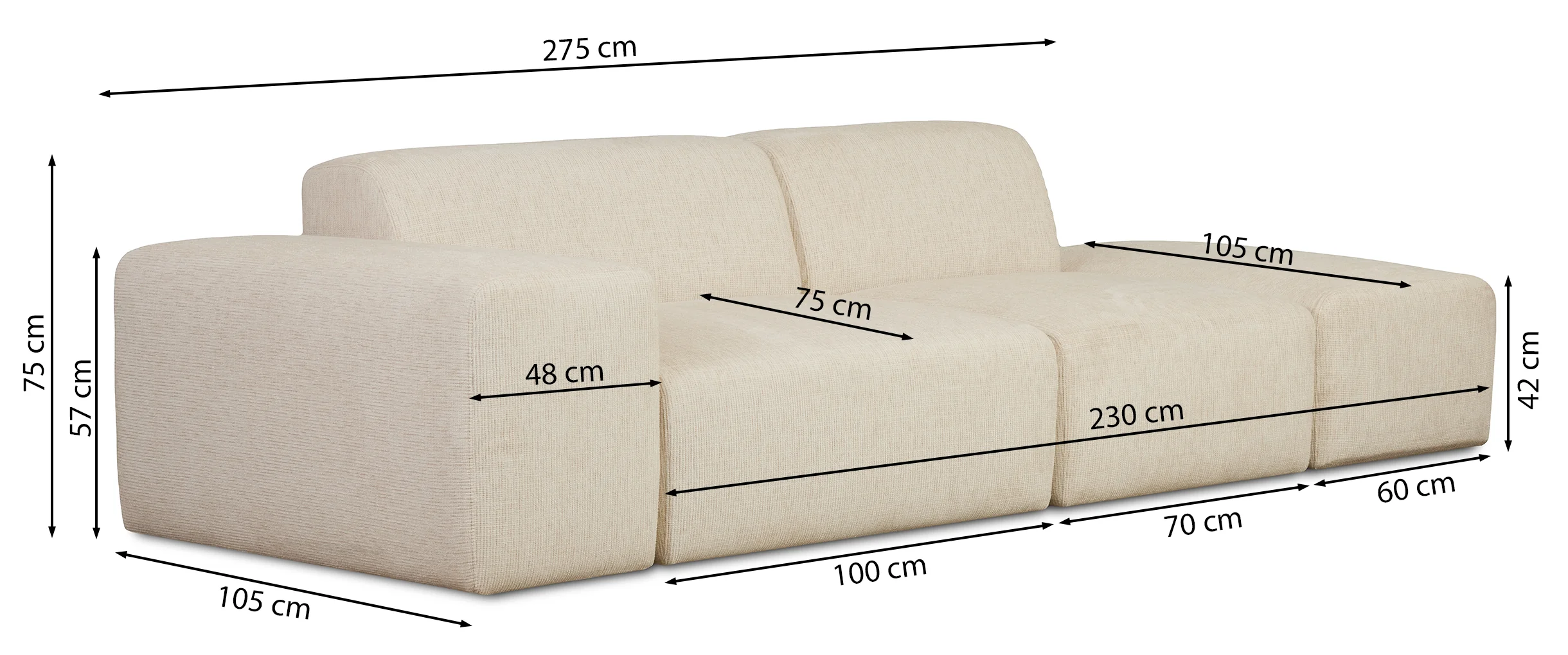Sofa modułowa Pyllomi z pufą kremowa plecionka - Image 8