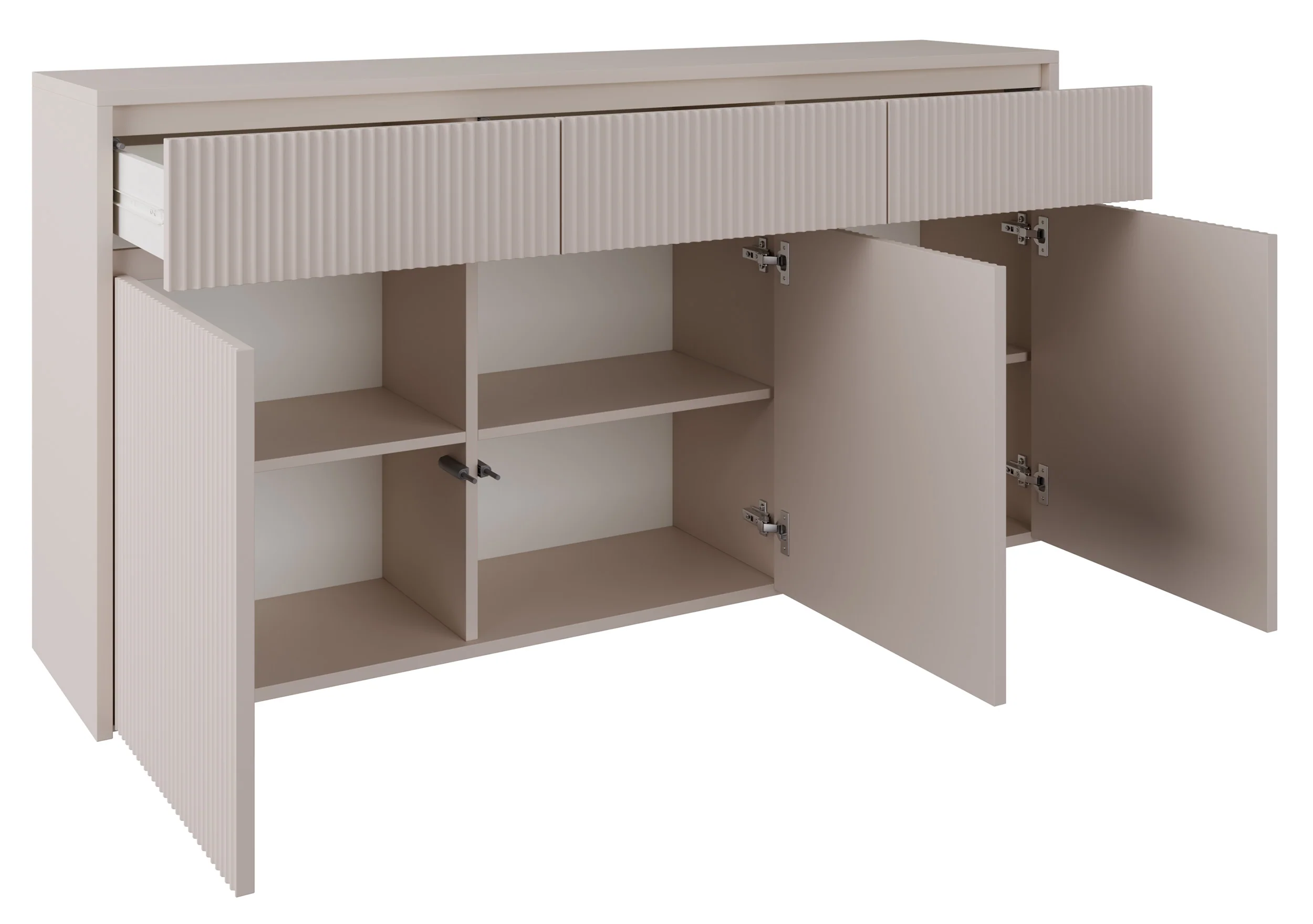Komoda trzydrzwiowa Vemmi z trzema szufladami 155 cm z ryflowanym frontem kaszmir - Image 3