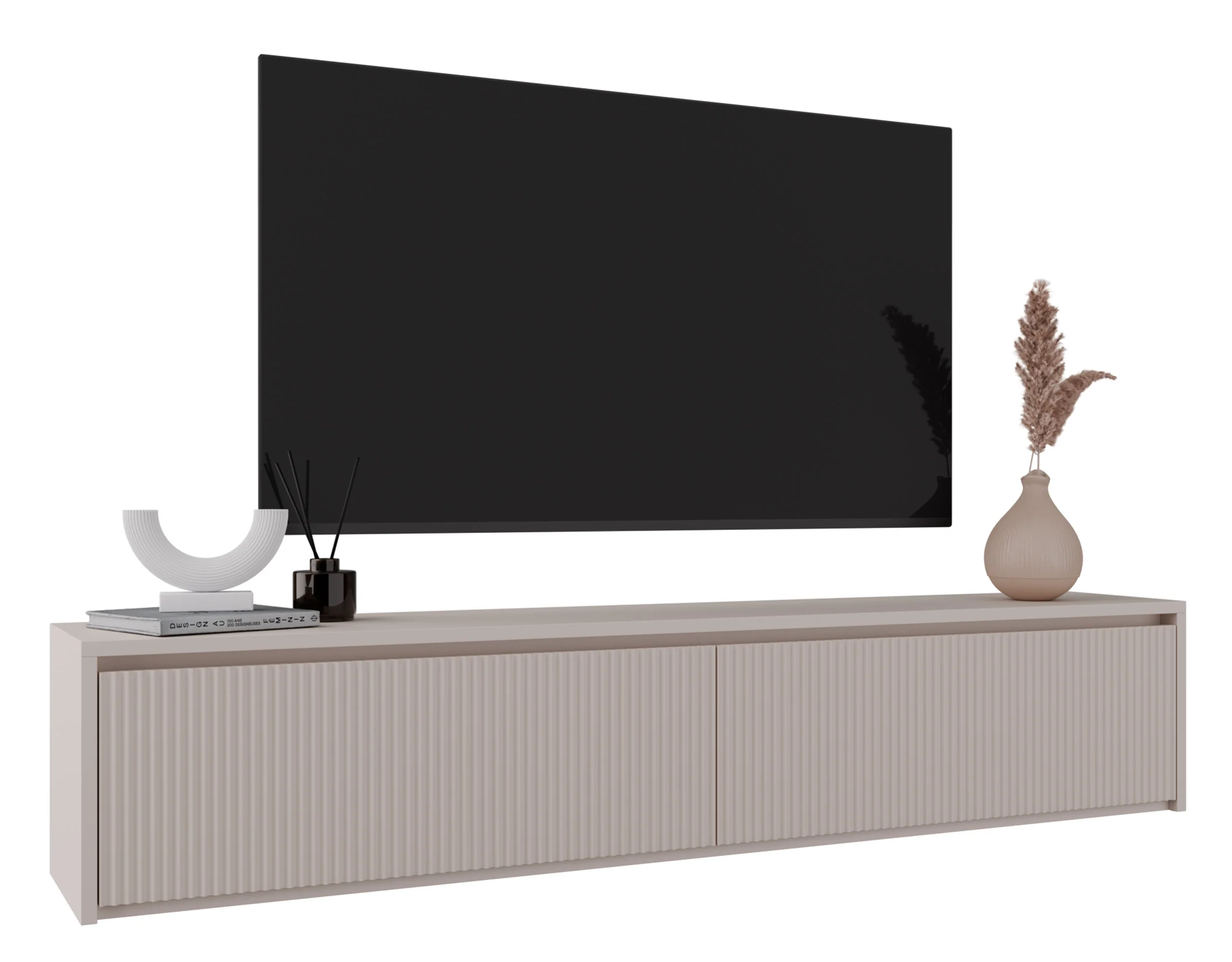Szafka RTV dwudrzwiowa Vemmi 180 cm z ryflowanym frontem kaszmir