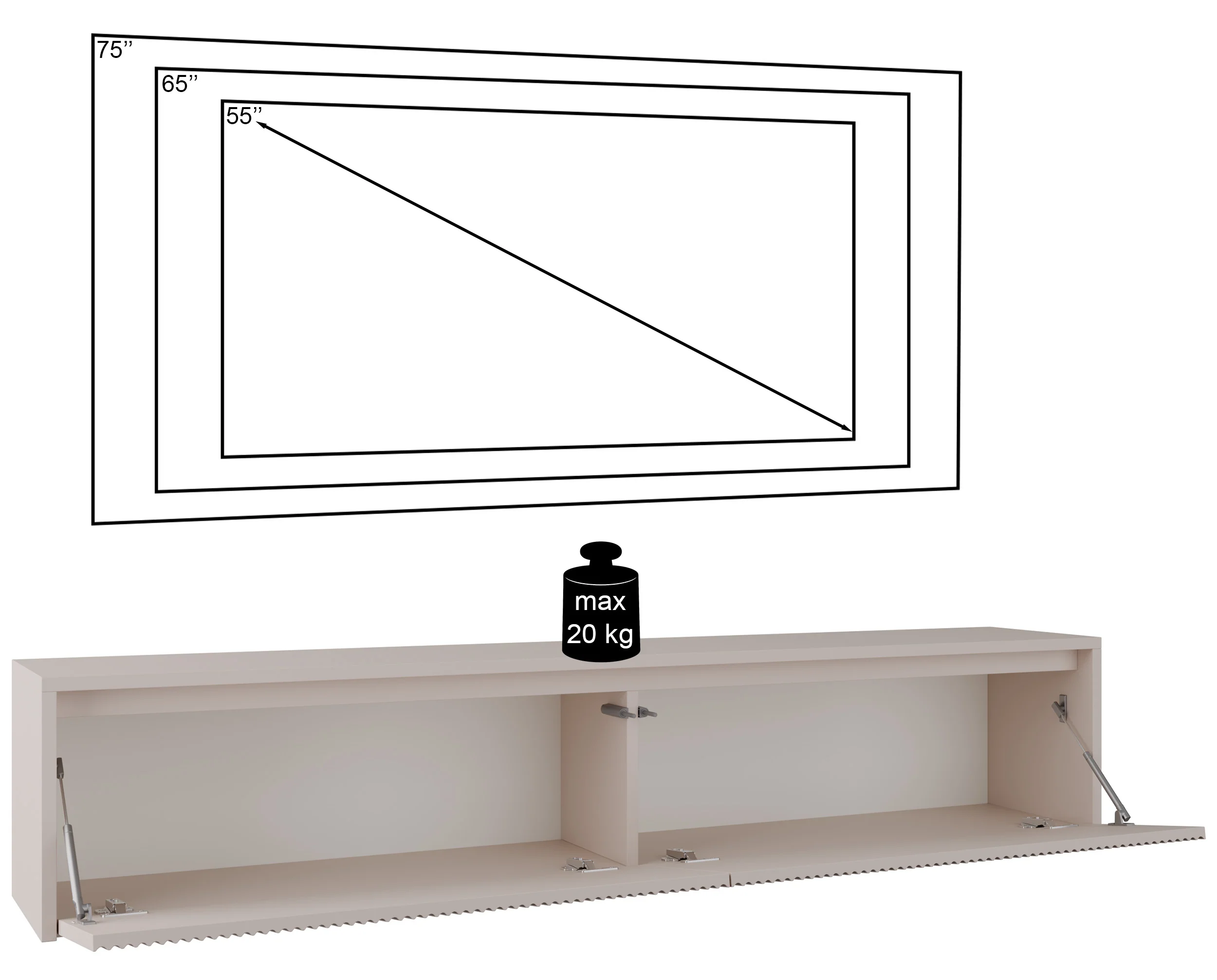 Szafka RTV dwudrzwiowa Vemmi 180 cm z ryflowanym frontem kaszmir - Image 9