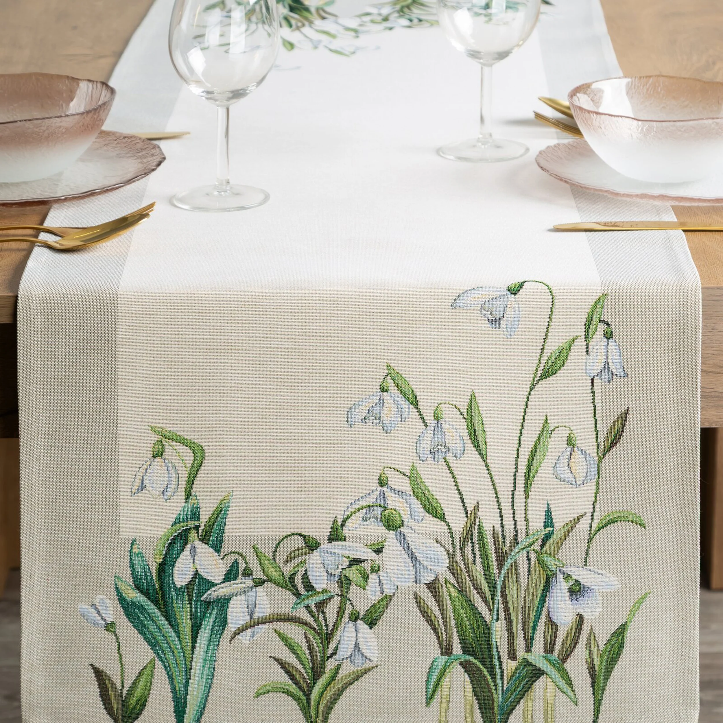 Bieżnik gobelinowy Belase 45x140 cm kremowy w kwiaty - Image 2